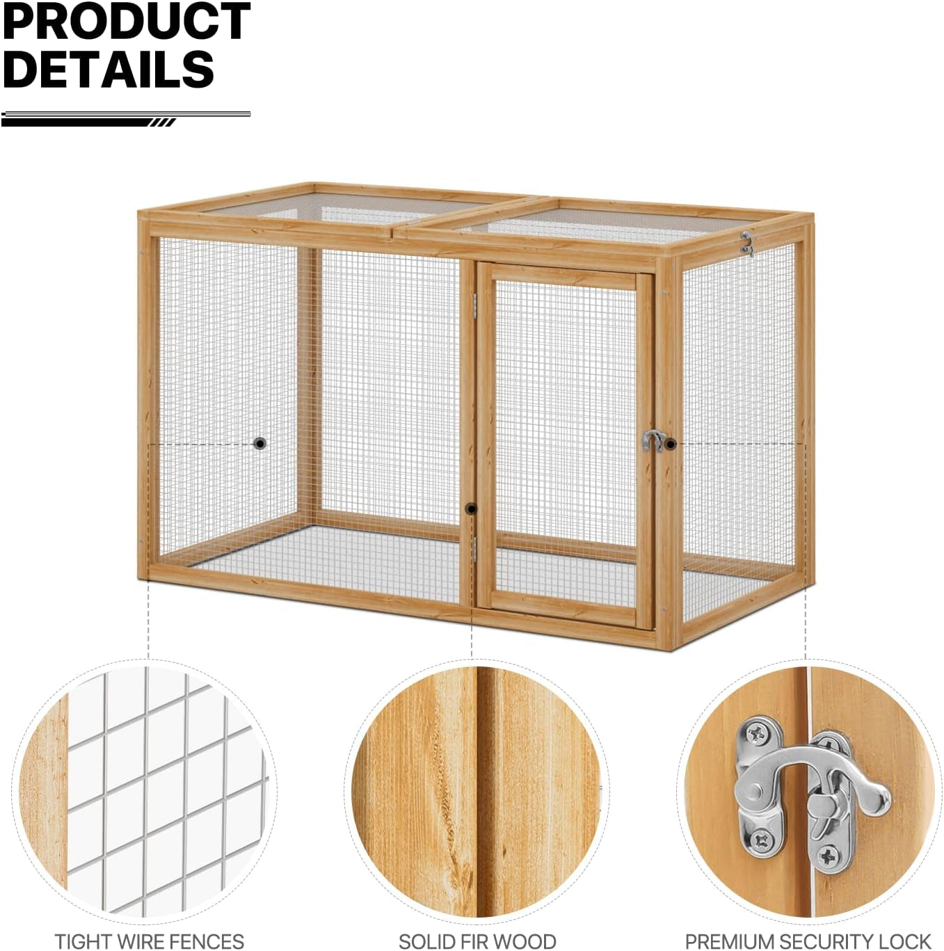 Chicken Run for Yard Wood Chicken Cage Rabbit Hutch Bunny Pen with Openable Roof and Side Door, Outdoor Lockable Duck Coop Small Animal Habitat Enclosure Hen Coop Add-Ons, 45 X 24 X 28 Inch