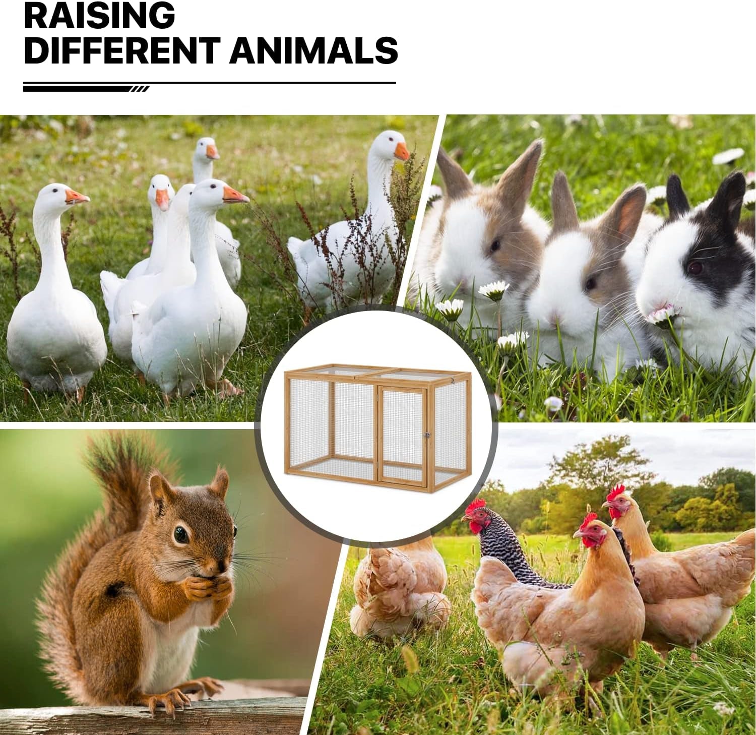 Chicken Run for Yard Wood Chicken Cage Rabbit Hutch Bunny Pen with Openable Roof and Side Door, Outdoor Lockable Duck Coop Small Animal Habitat Enclosure Hen Coop Add-Ons, 45 X 24 X 28 Inch