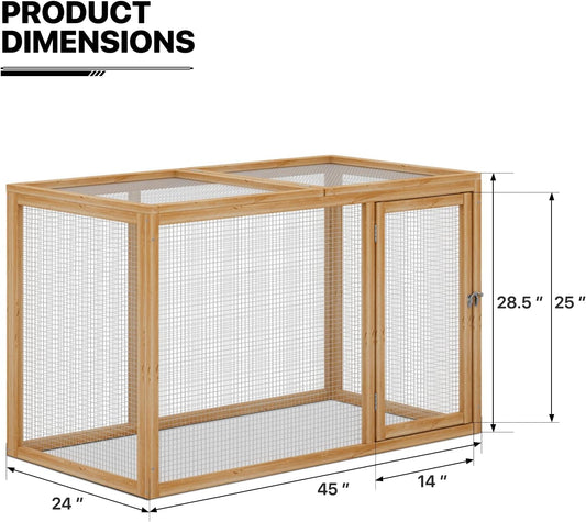 Chicken Run for Yard Wood Chicken Cage Rabbit Hutch Bunny Pen with Openable Roof and Side Door, Outdoor Lockable Duck Coop Small Animal Habitat Enclosure Hen Coop Add-Ons, 45 X 24 X 28 Inch