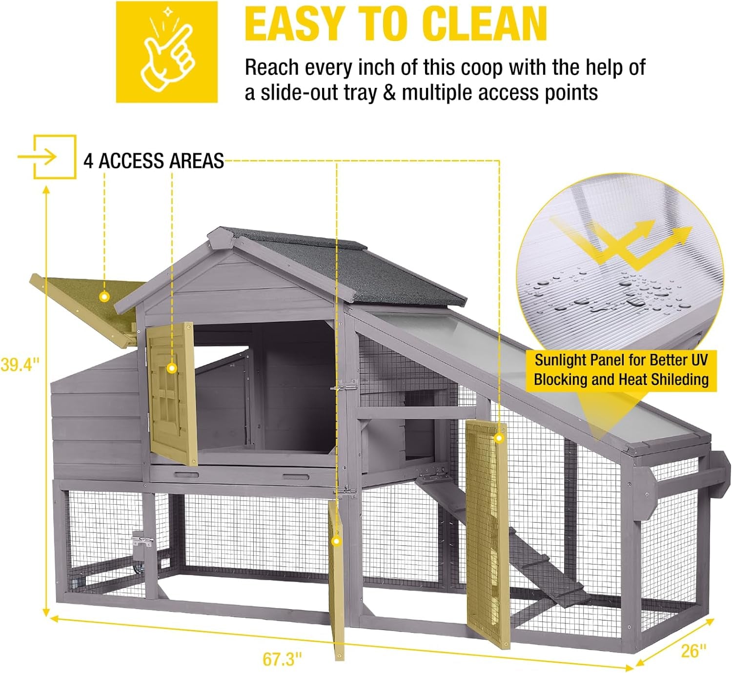 Chicken Coop Mobile Hen Coop, Large Poultry Cage with Wheels Outdoor Backyard Chicken House
