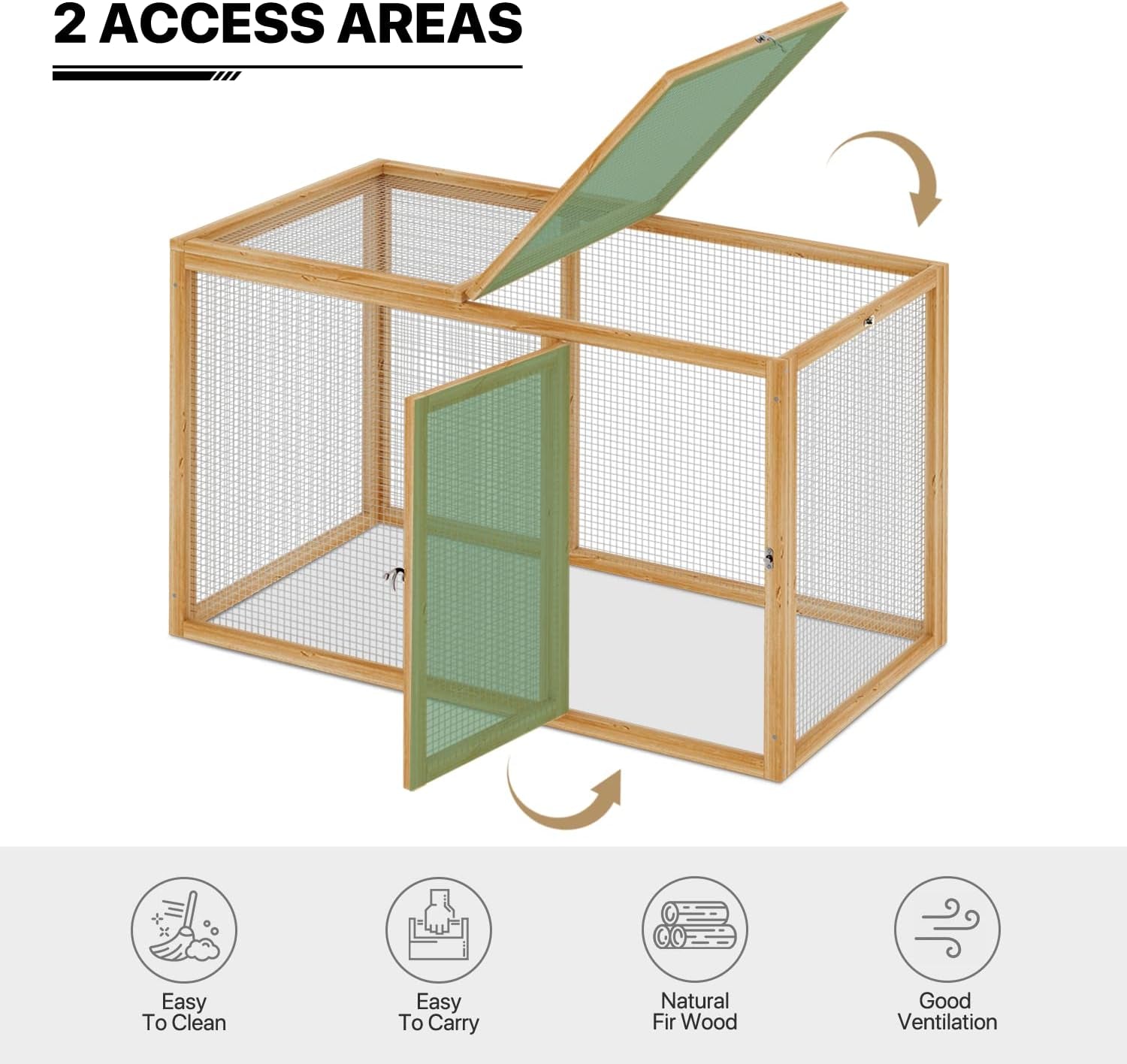 Chicken Run for Yard Wood Chicken Cage Rabbit Hutch Bunny Pen with Openable Roof and Side Door, Outdoor Lockable Duck Coop Small Animal Habitat Enclosure Hen Coop Add-Ons, 45 X 24 X 28 Inch