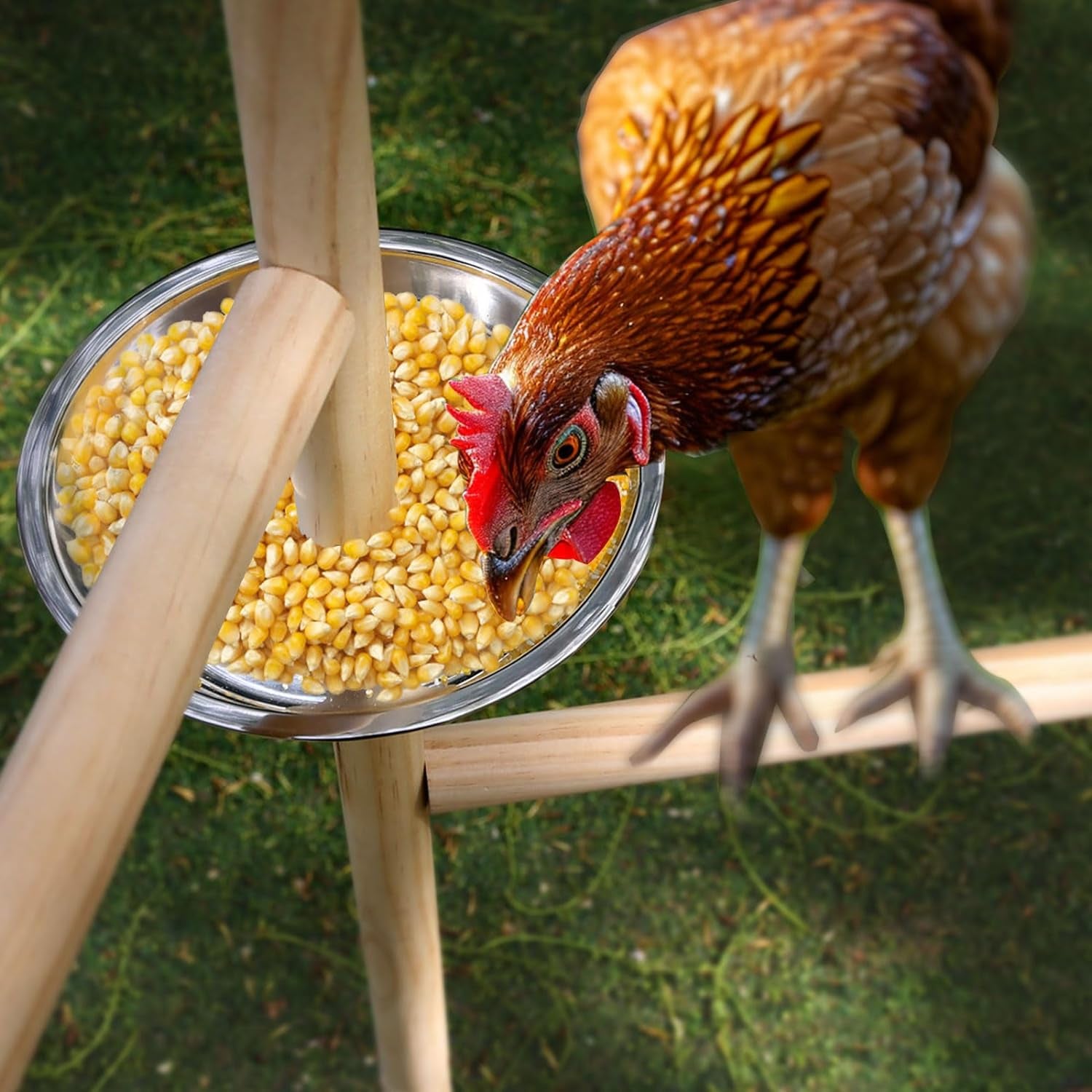 2 PC Chicken Perch Toy with Feeder Bowl for Coop (57"H), 9Parts 3 Minutes Installation, Wooden Chicken Roost 33Mm Diameter Stand with Metal Ground Plug, Chicken Coop Accessories, Chicken Roosting Bars