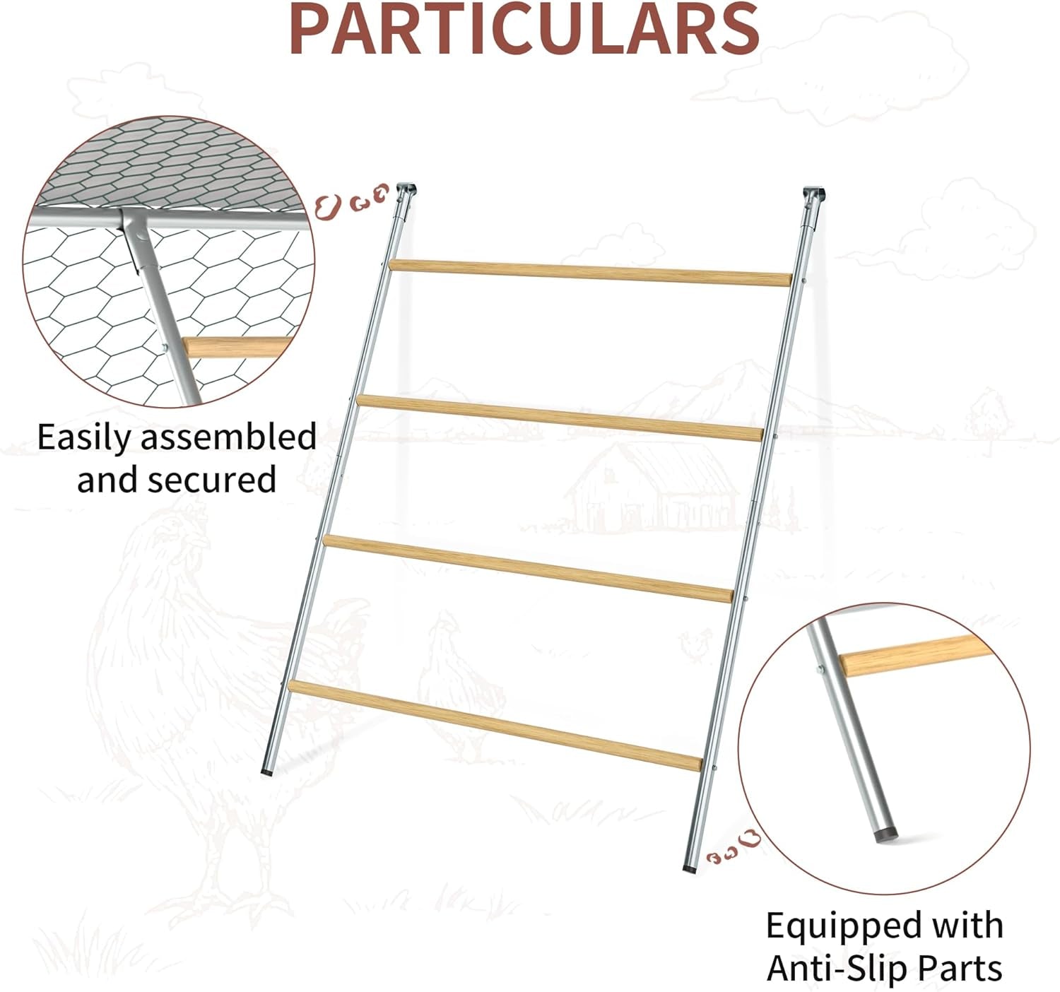 Chicken Coop Roosting Perch Essentials：Perfect for Backyard Poultry, Easy Installation &,Farm Roost Toys for Chickens (55' L X 40' W)