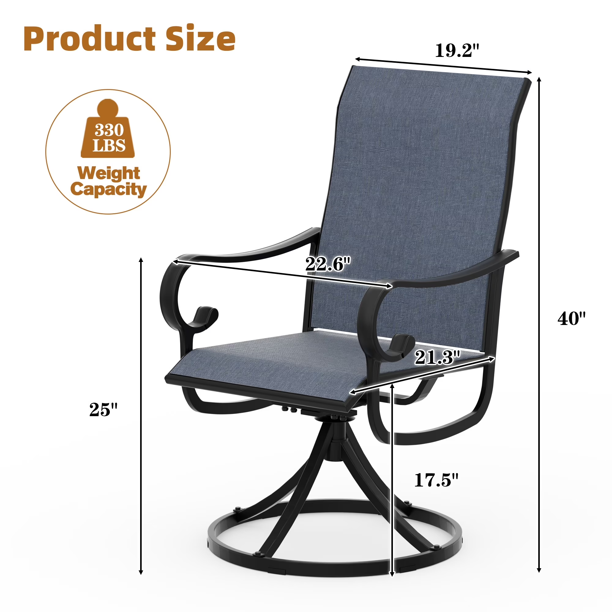 Zidtia Patio Swivel Rocker Chairs Set of 4, High Back Outdoor Dining Chairs with Sturdy Metal Frame, All-Weather Swivel Chairs,Blue