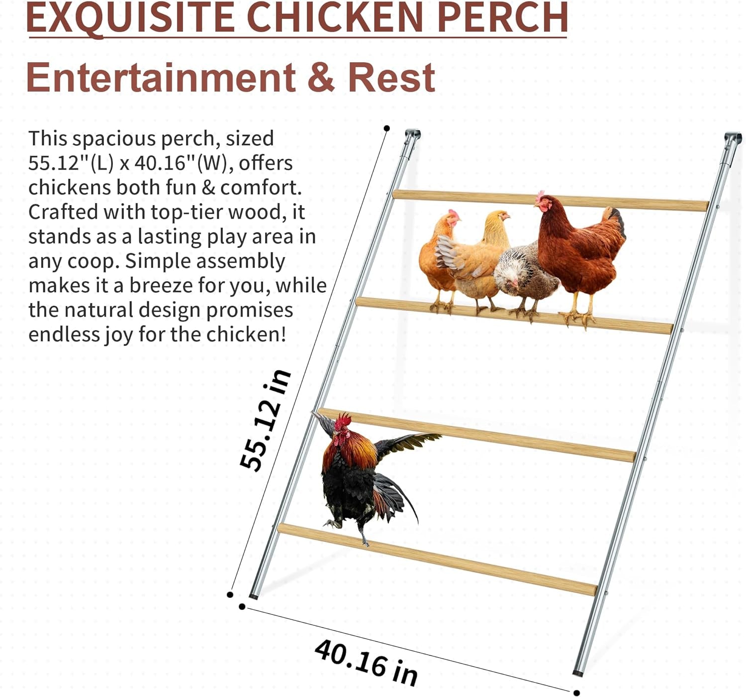 Chicken Coop Roosting Perch Essentials：Perfect for Backyard Poultry, Easy Installation &,Farm Roost Toys for Chickens (55' L X 40' W)