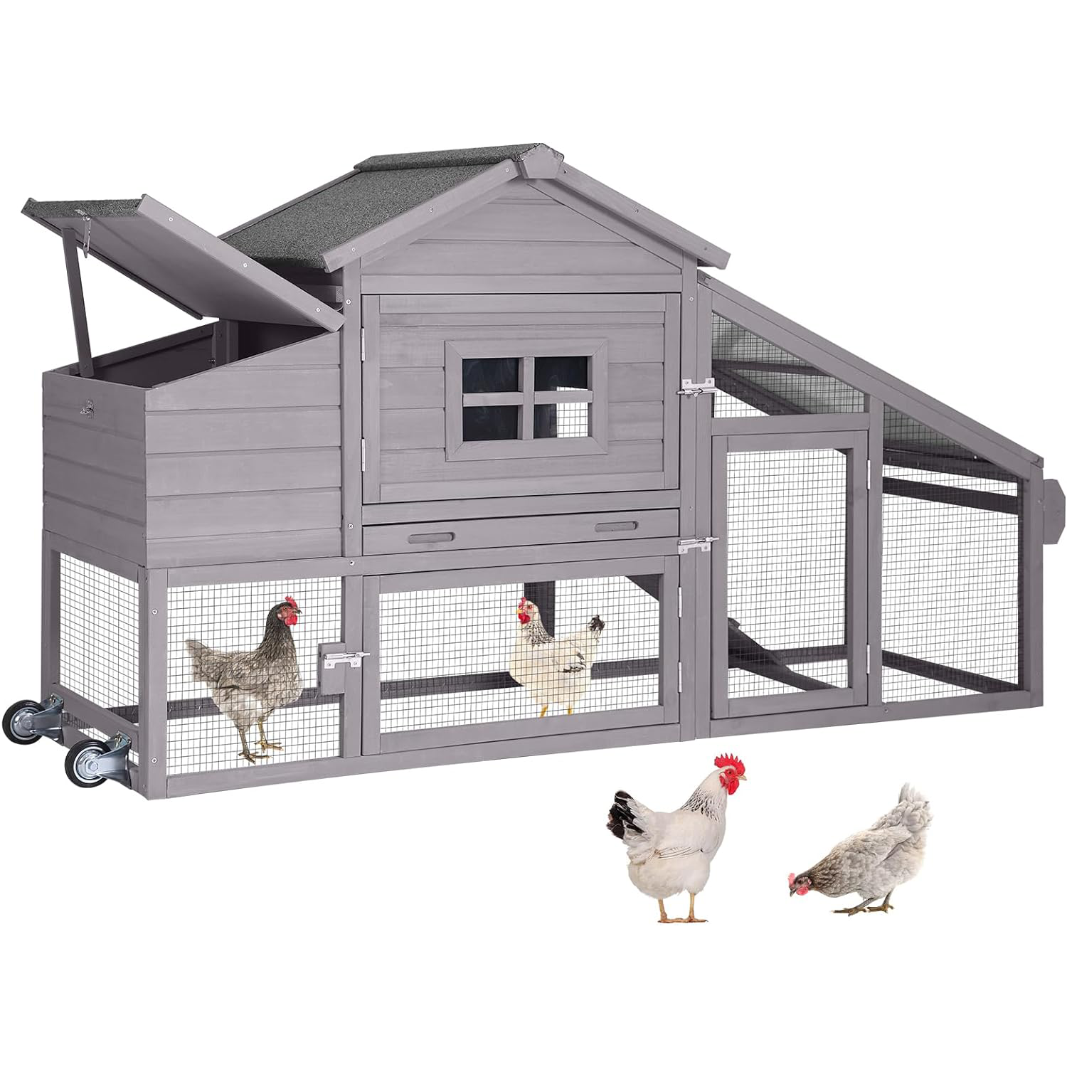 Chicken Coop Mobile Hen Coop, Large Poultry Cage with Wheels Outdoor Backyard Chicken House