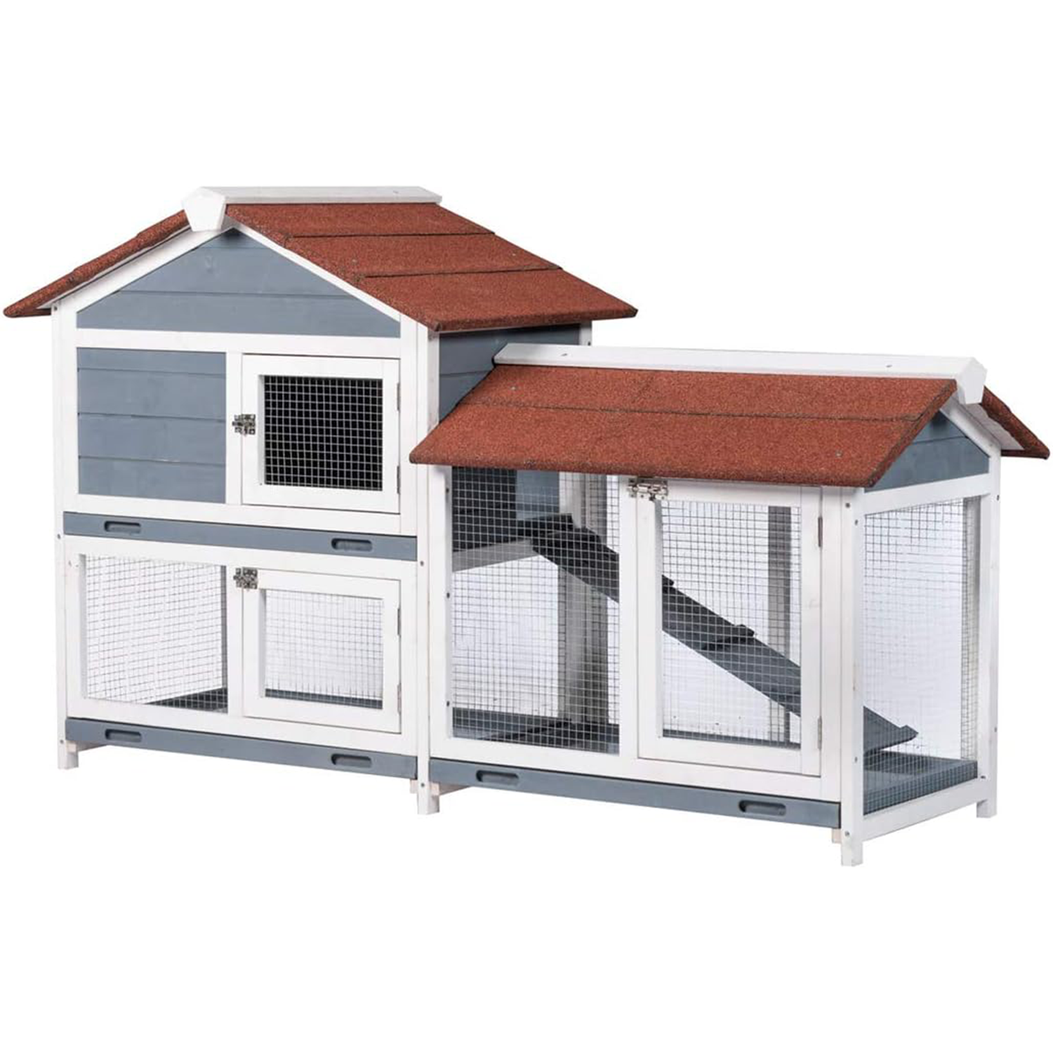 Two Floors 62" Wooden Roof Waterproof Bunny Hutch