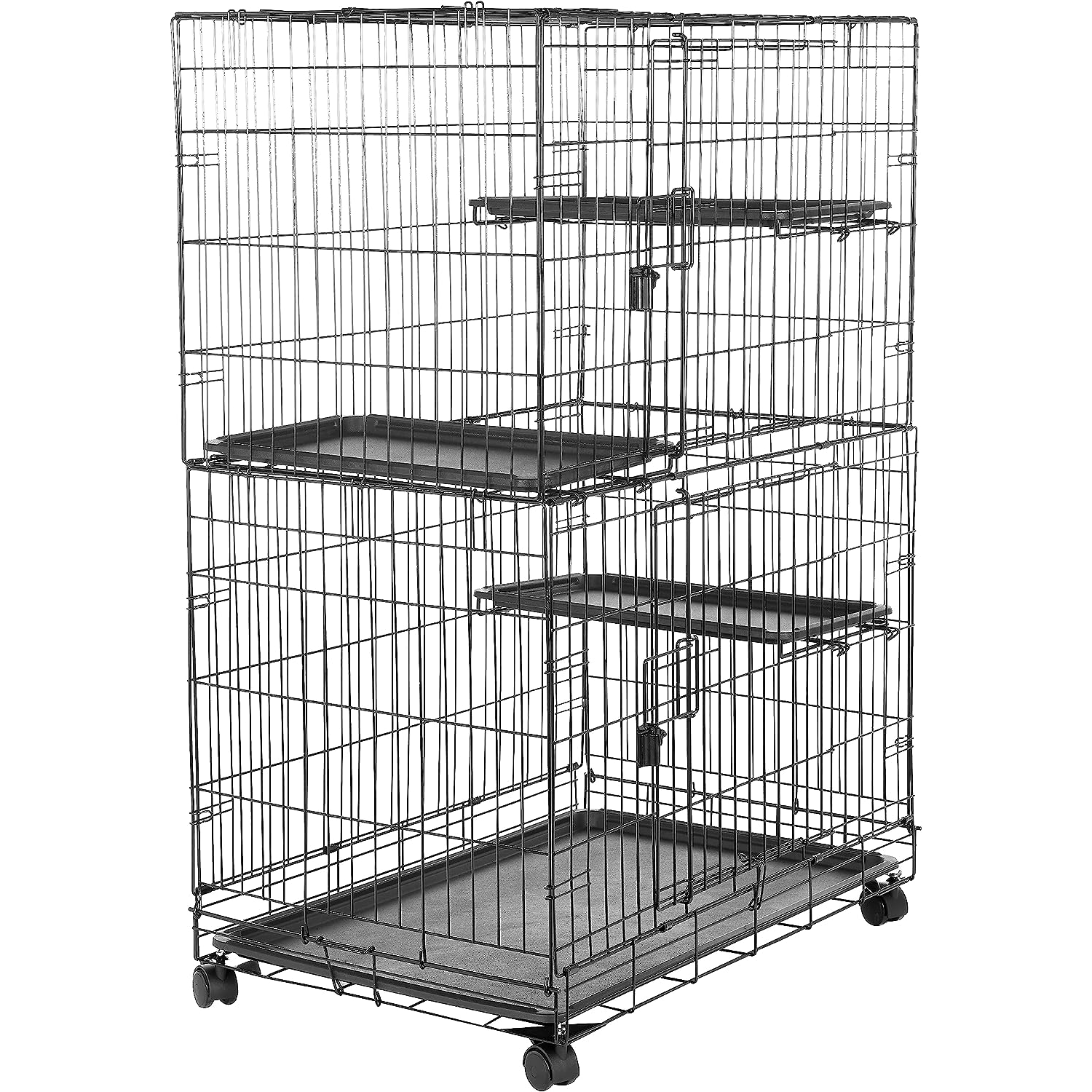 Large 3-Tier Cat Durable,Pliable Cage Playpen Box Crate Kennel - 35.8"L X 22.4"W X 50.6"H, Black