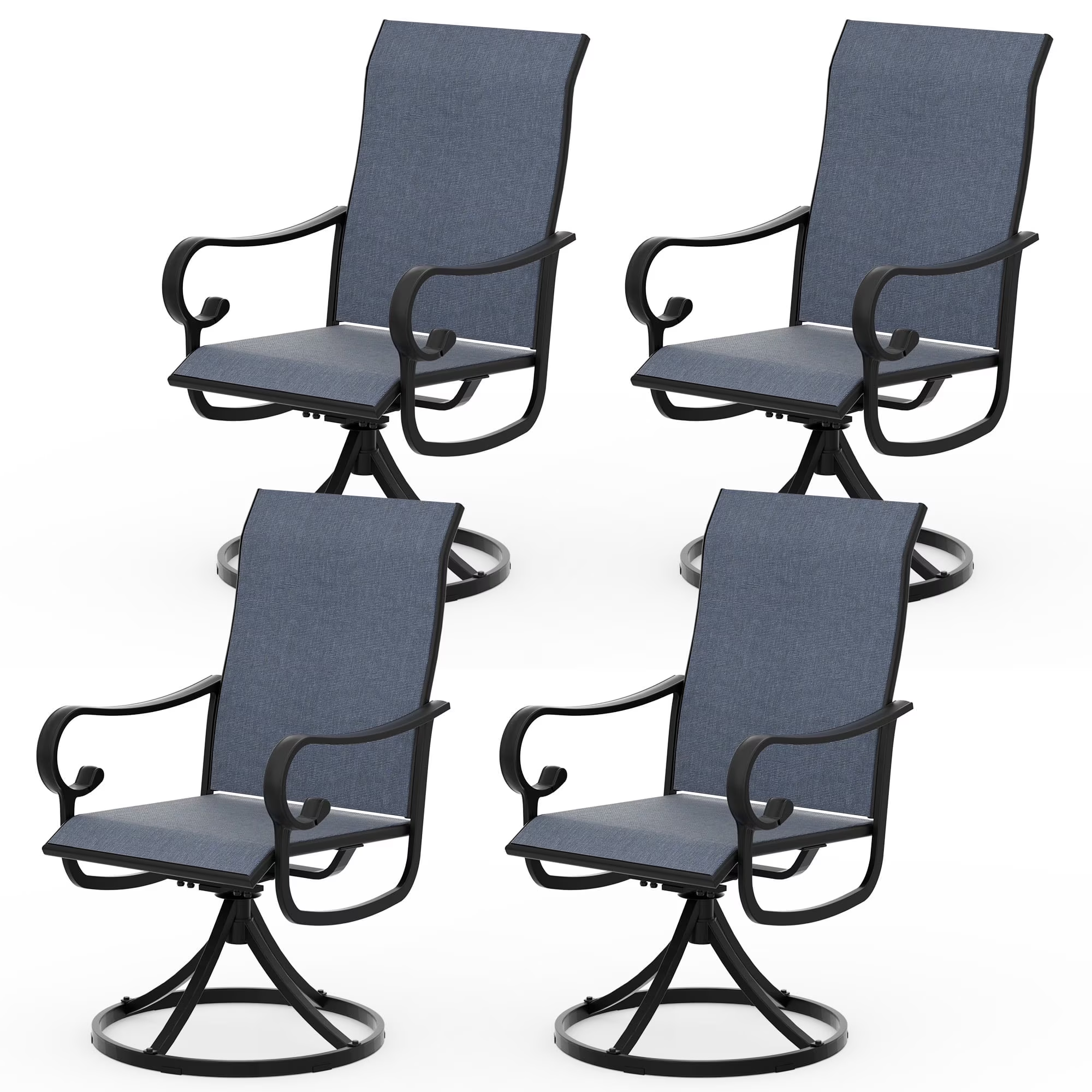 Zidtia Patio Swivel Rocker Chairs Set of 4, High Back Outdoor Dining Chairs with Sturdy Metal Frame, All-Weather Swivel Chairs,Blue