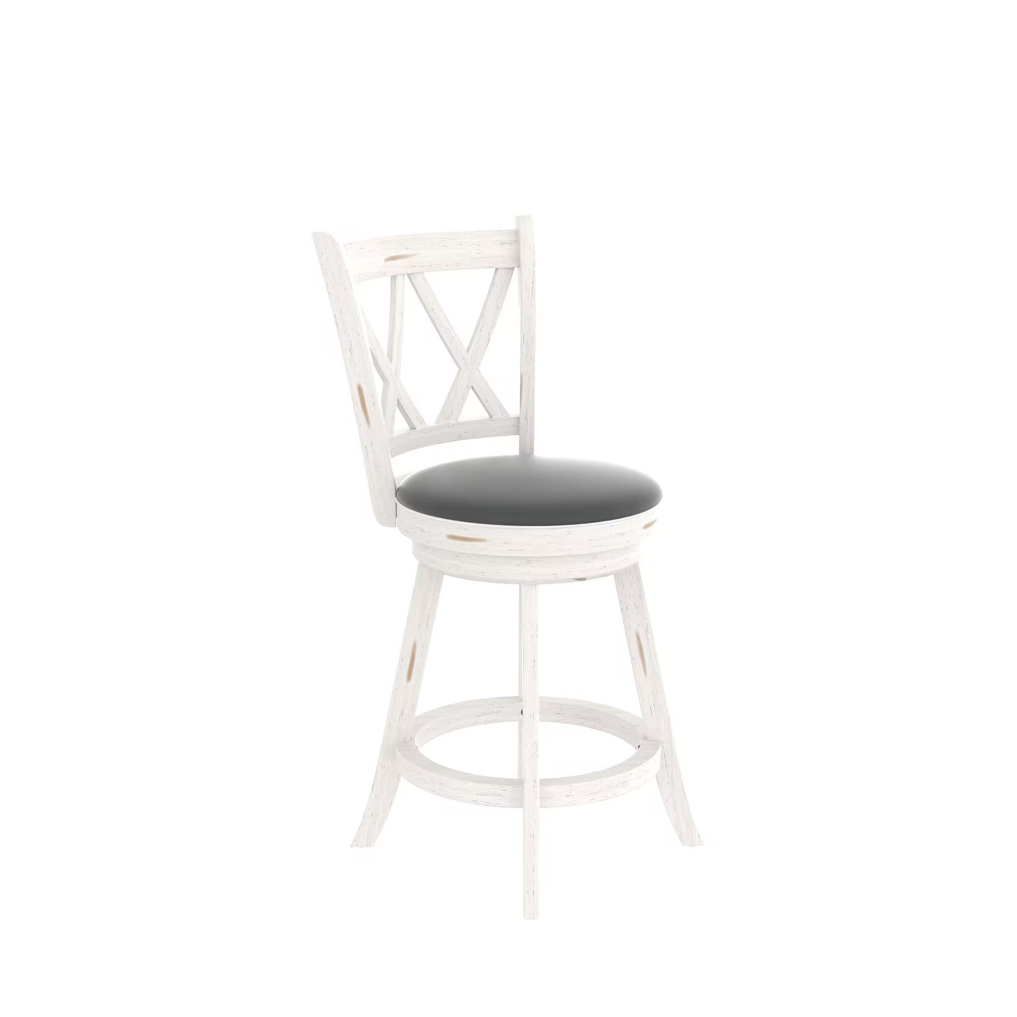 Betterhood 24" Counter Height Swivel Bar Stools - High Back Swivel Counter Stools with Upholstered Seat & Solid Wood Footrest, Counter Bar Chairs for Kitchen Island & Pub (Antique White, Set of 2)