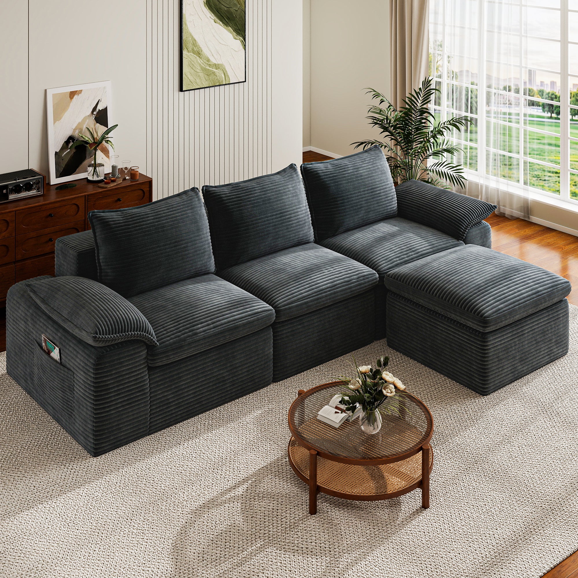 Buytime 104" Comfy Cloud Couch, Convertible Boneless Couches for Living Room, L Shaped Modular Sectional Sofa with Deep Seat, Double-Layer Cloud Cushion and Headrest, Pebble Grey