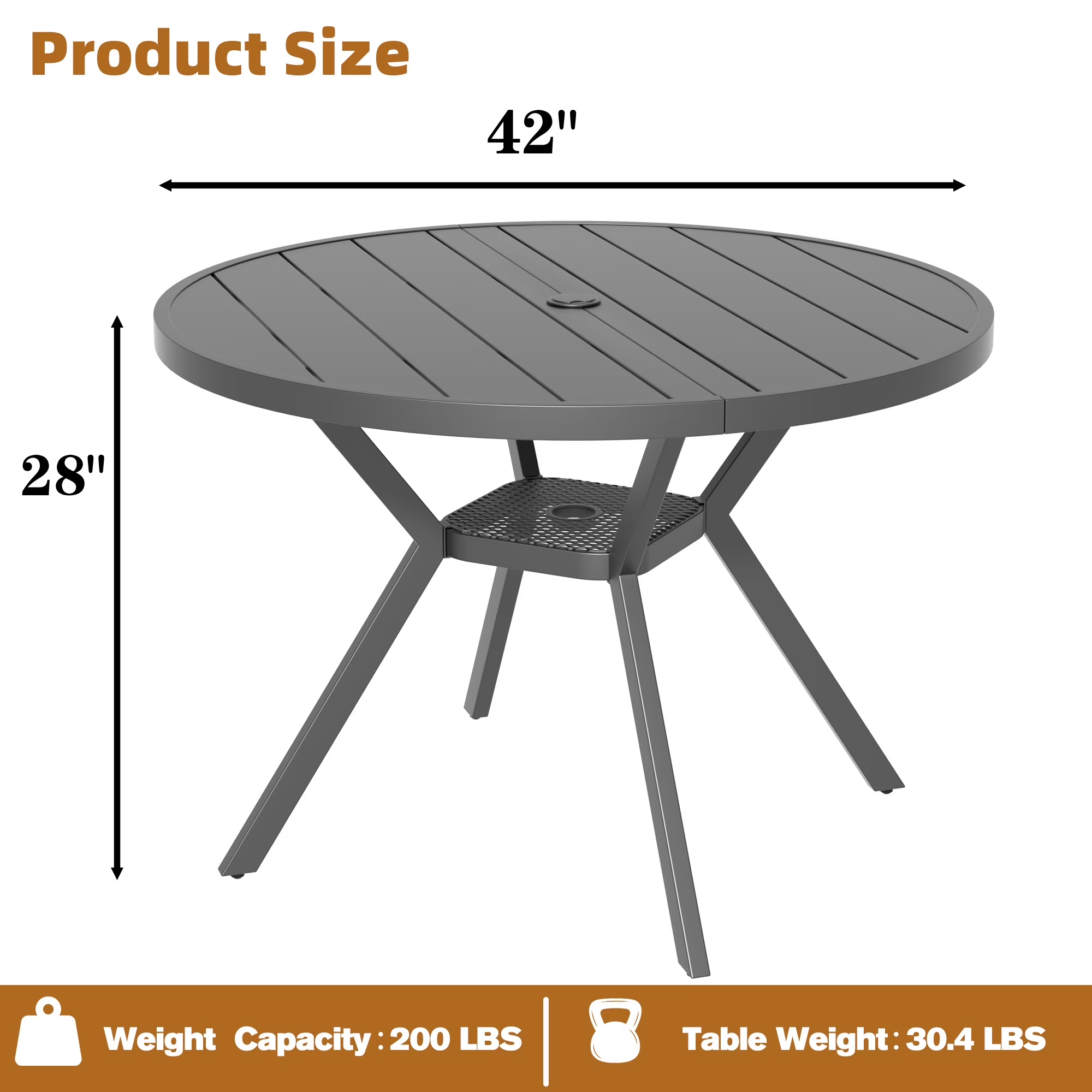 Zidtia 5 Piece Patio Dining Set for 4, 42” Round Metal Table with Umbrella Hole & 4 Swivel Chairs, All Weather Outdoor Patio Furniture Set