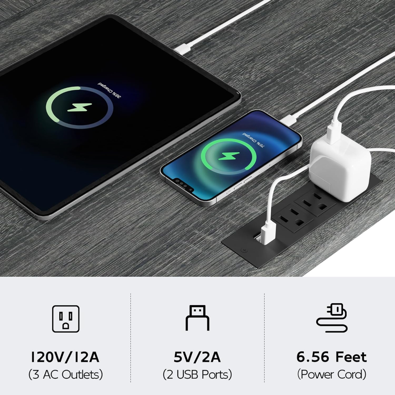 MU L Shaped Desk with File Cabinet, Corner Computer Desk with Storage Drawers, Large Home Office Table with Power Outlets, 60 Inch (Grey)