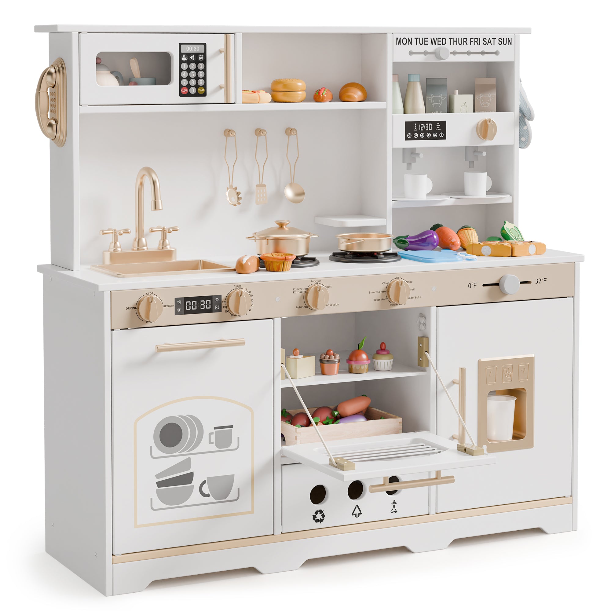 Play Kitchen for Toddlers, Kids Kitchen Playset, Wooden Kitchen Set for Kids with Toy Food and Cookware Accessories, Gift for Ages 3+ Girls Boys. Christmas Green