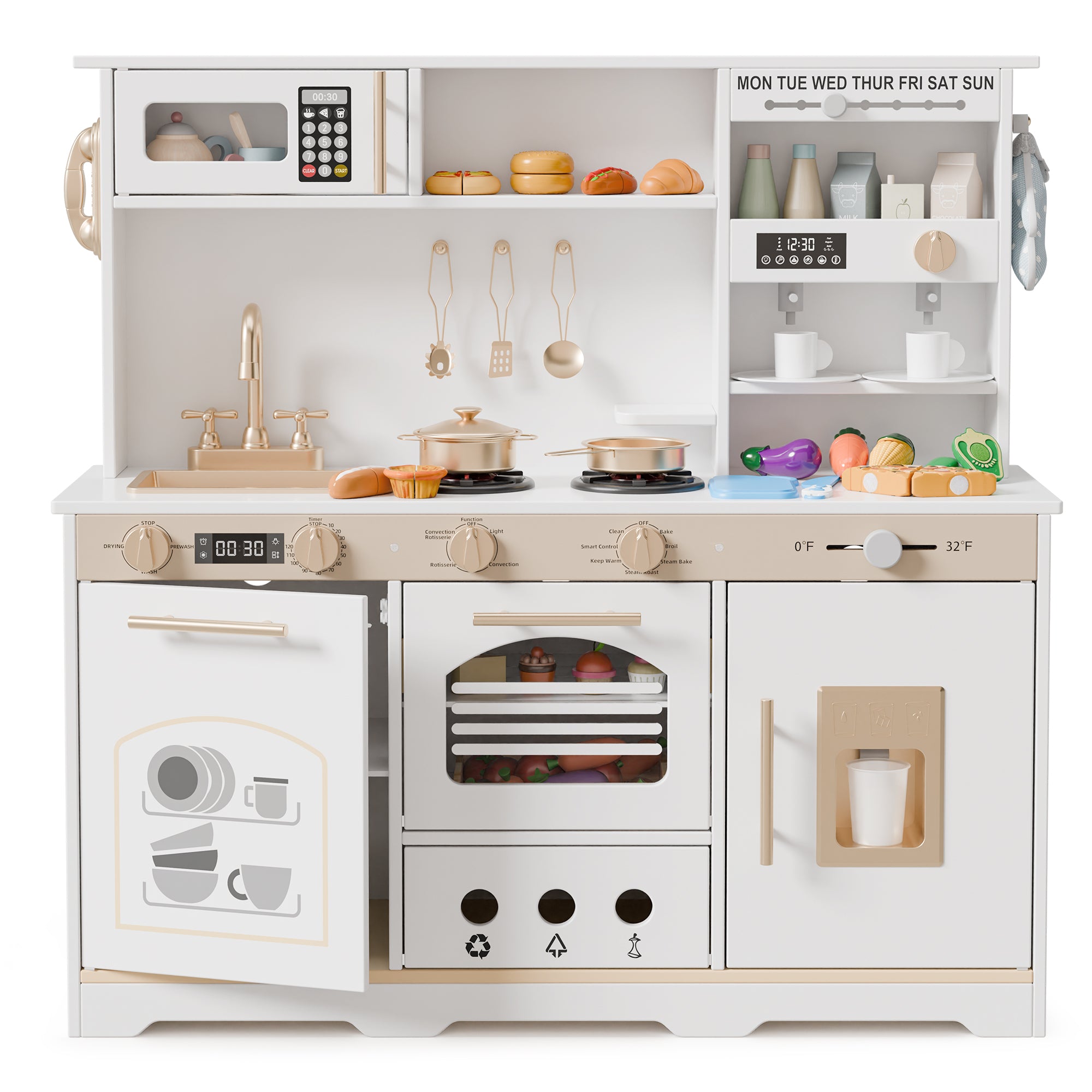 Play Kitchen for Toddlers, Kids Kitchen Playset, Wooden Kitchen Set for Kids with Toy Food and Cookware Accessories, Gift for Ages 3+ Girls Boys. Christmas Green