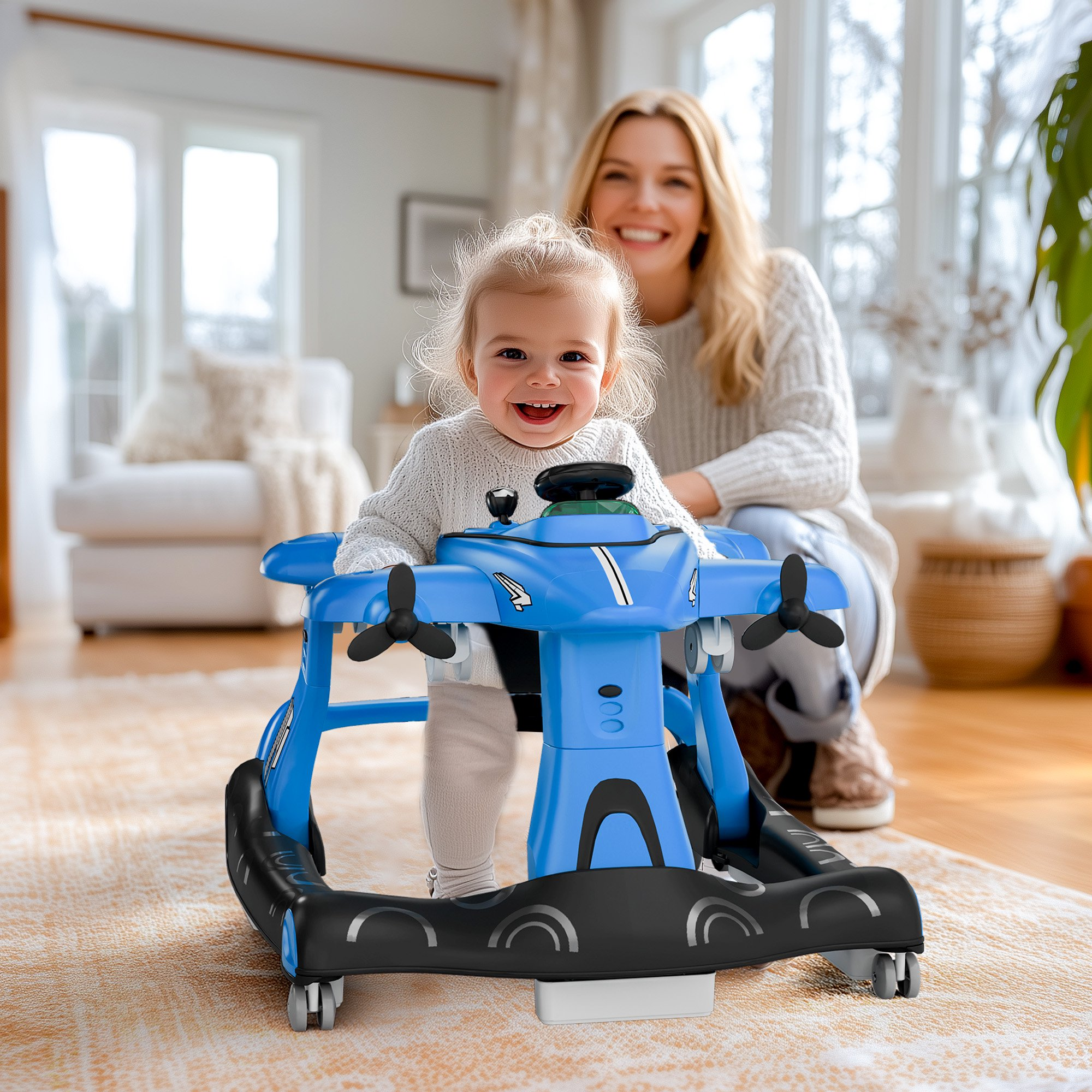 Tolead 4-in-1 Foldable Baby Walker, Activity Push Walker for 6-18 Months, 24" x 29" x 22", Red