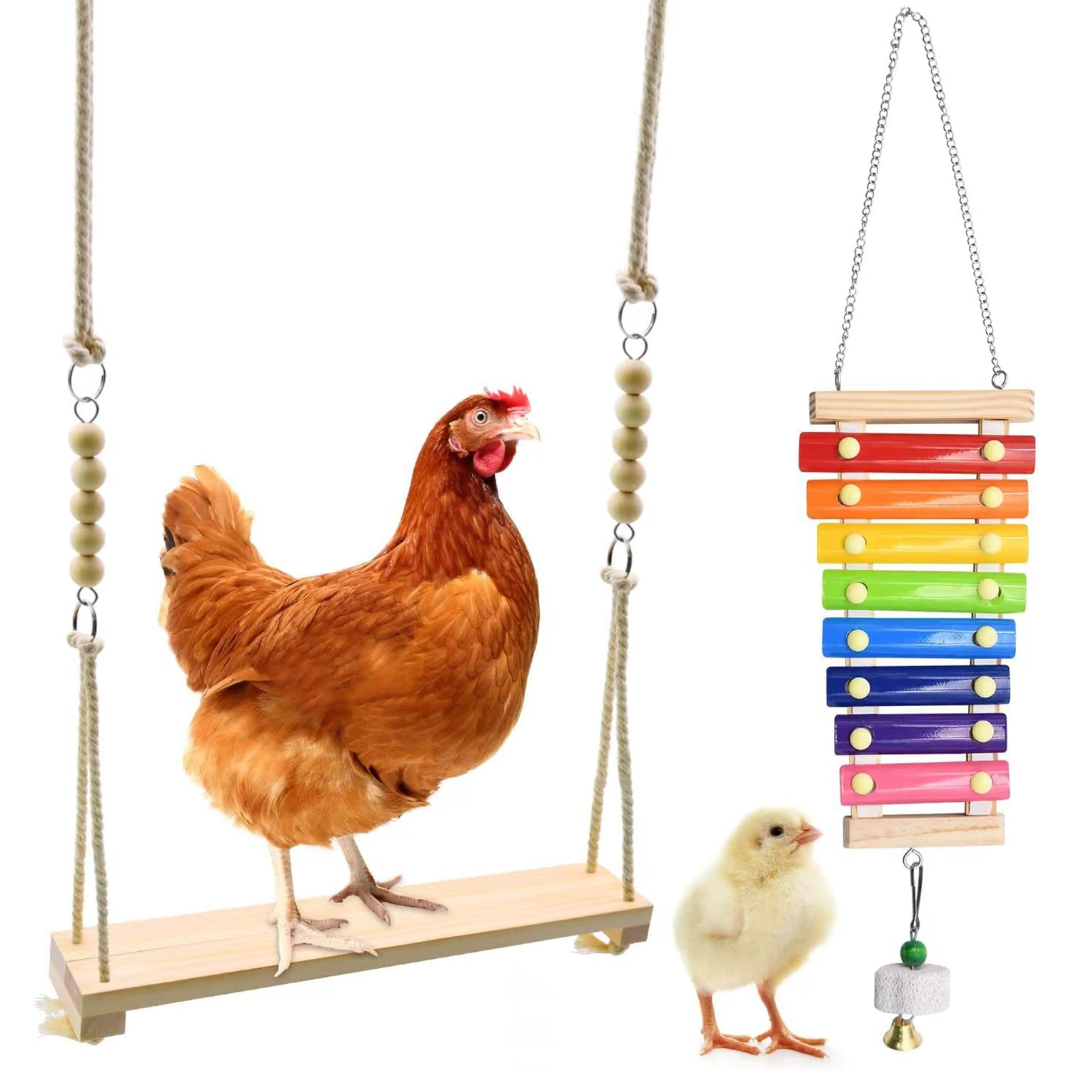 Chicken Swing Toy, Chicken Toy, Wood Chicken Swing Toy, Wood Chicken Swing for Chickens Rooster Poultry Parrots (1Pcs)