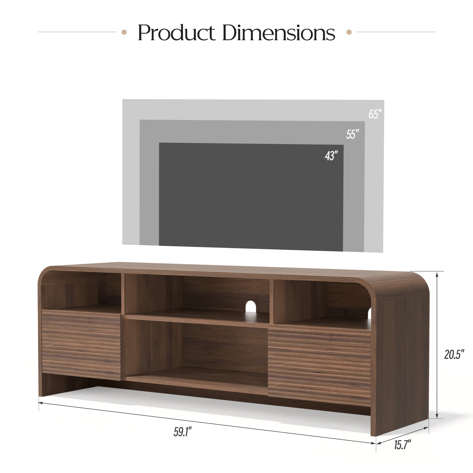 Xilingol 59" Fluted TV Stand, Modern Media Console for TVs up to 65", Dark Walnut