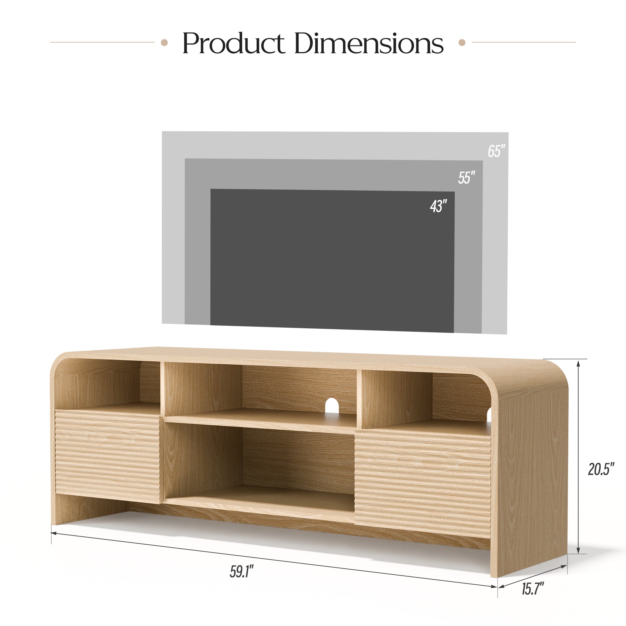 Xilingol 59" Fluted TV Stand, Modern Media Console for TVs up to 65", Natural Oak