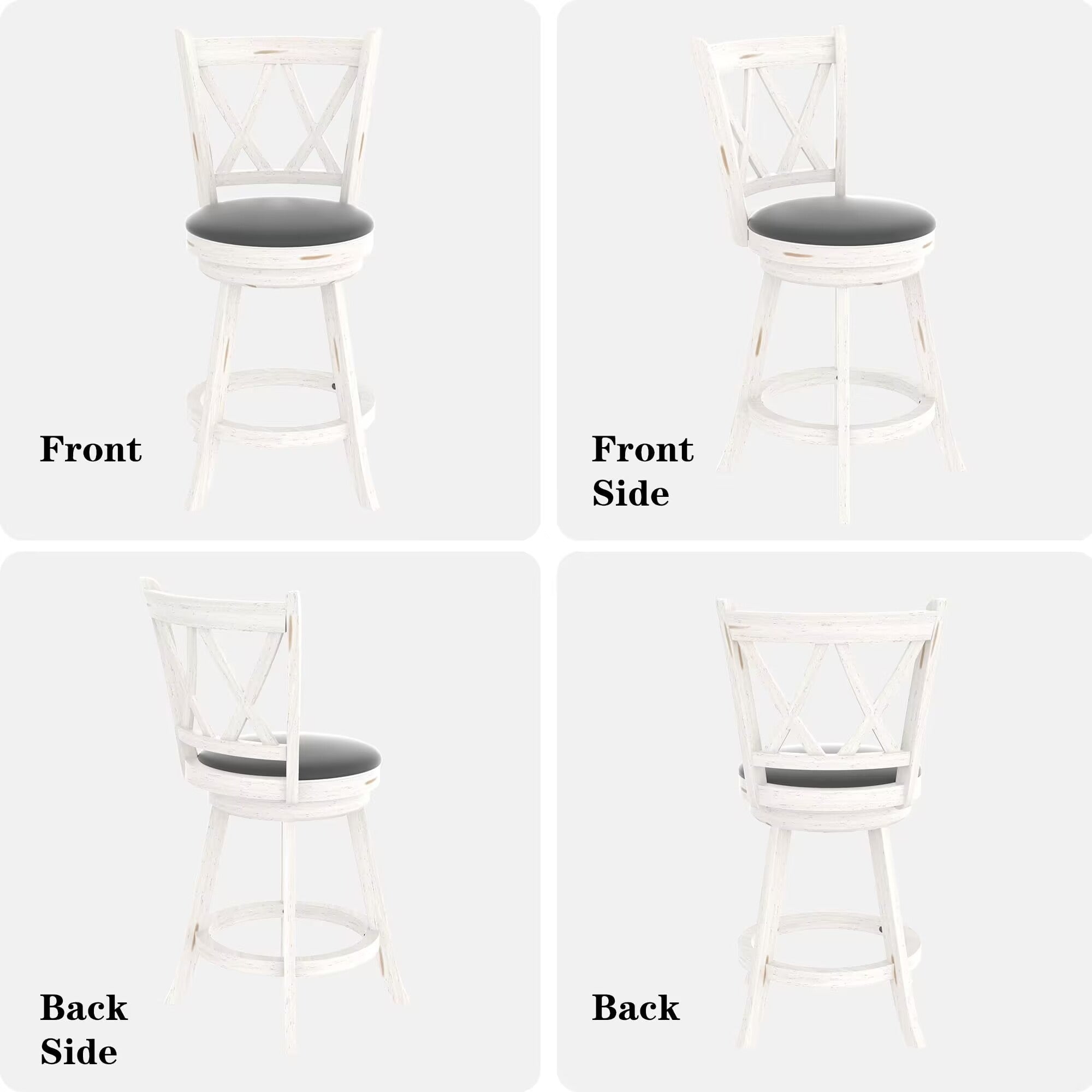 Betterhood 24" Counter Height Swivel Bar Stools - High Back Swivel Counter Stools with Upholstered Seat & Solid Wood Footrest, Counter Bar Chairs for Kitchen Island & Pub (Antique White, Set of 2)