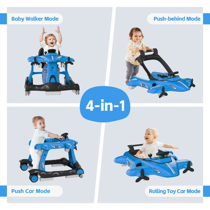 Tolead 4-in-1 Foldable Baby Walker, Activity Push Walker for 6-18 Months, 24" x 29" x 22", Red