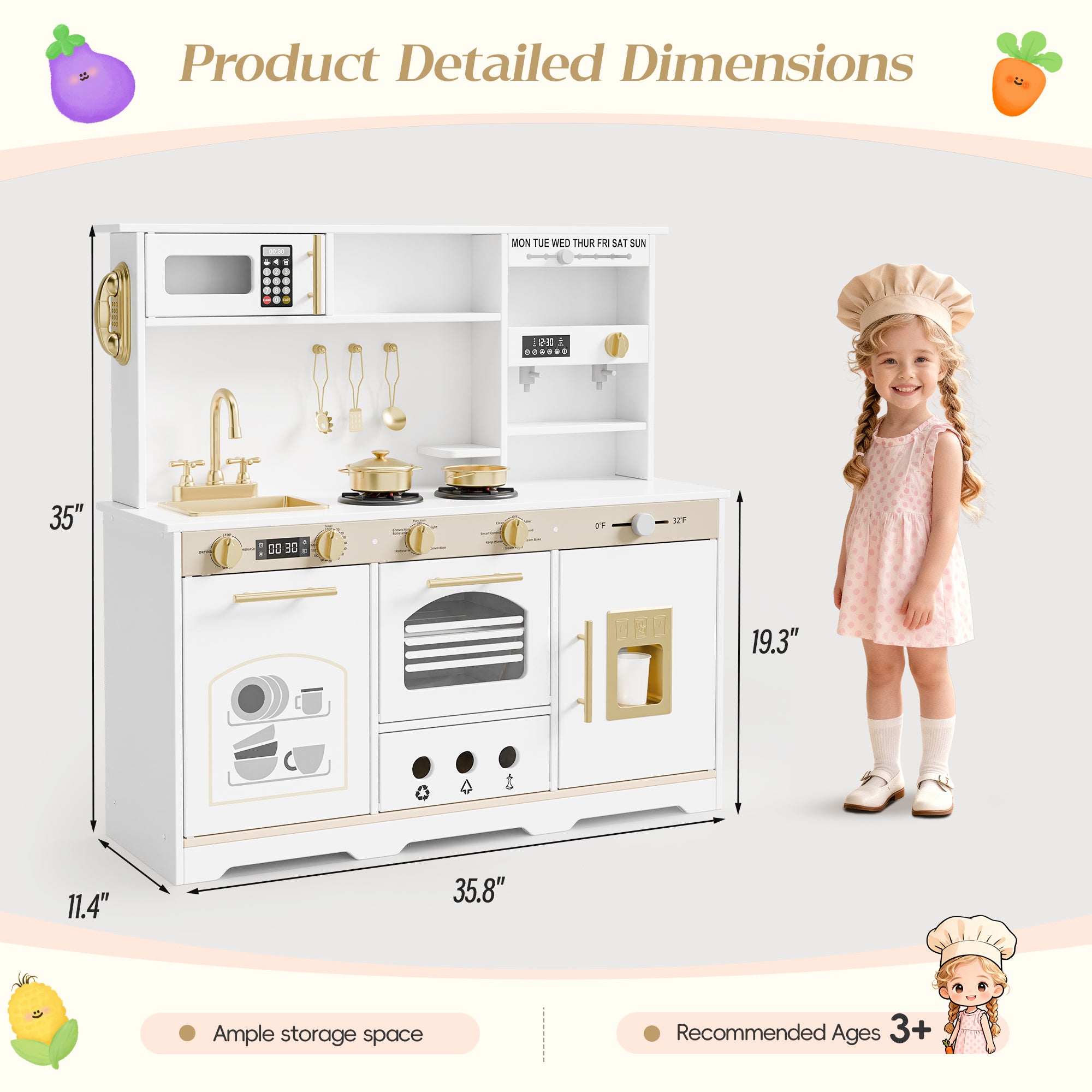 Play Kitchen for Toddlers, Kids Kitchen Playset, Wooden Kitchen Set for Kids with Toy Food and Cookware Accessories, Gift for Ages 3+ Girls Boys. Christmas Green