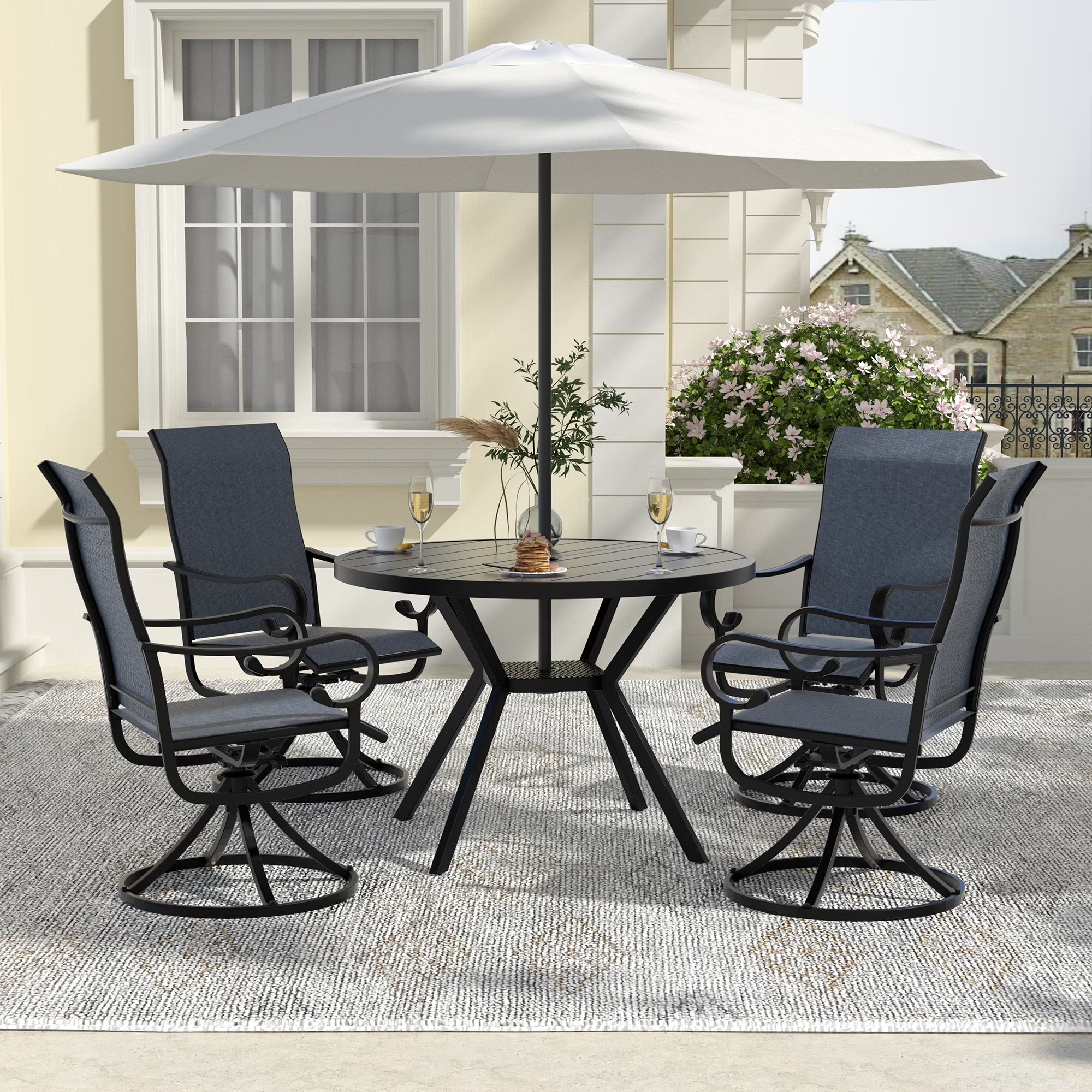 Zidtia Patio Swivel Rocker Chairs Set of 4, High Back Outdoor Dining Chairs with Sturdy Metal Frame, All-Weather Swivel Chairs,Blue
