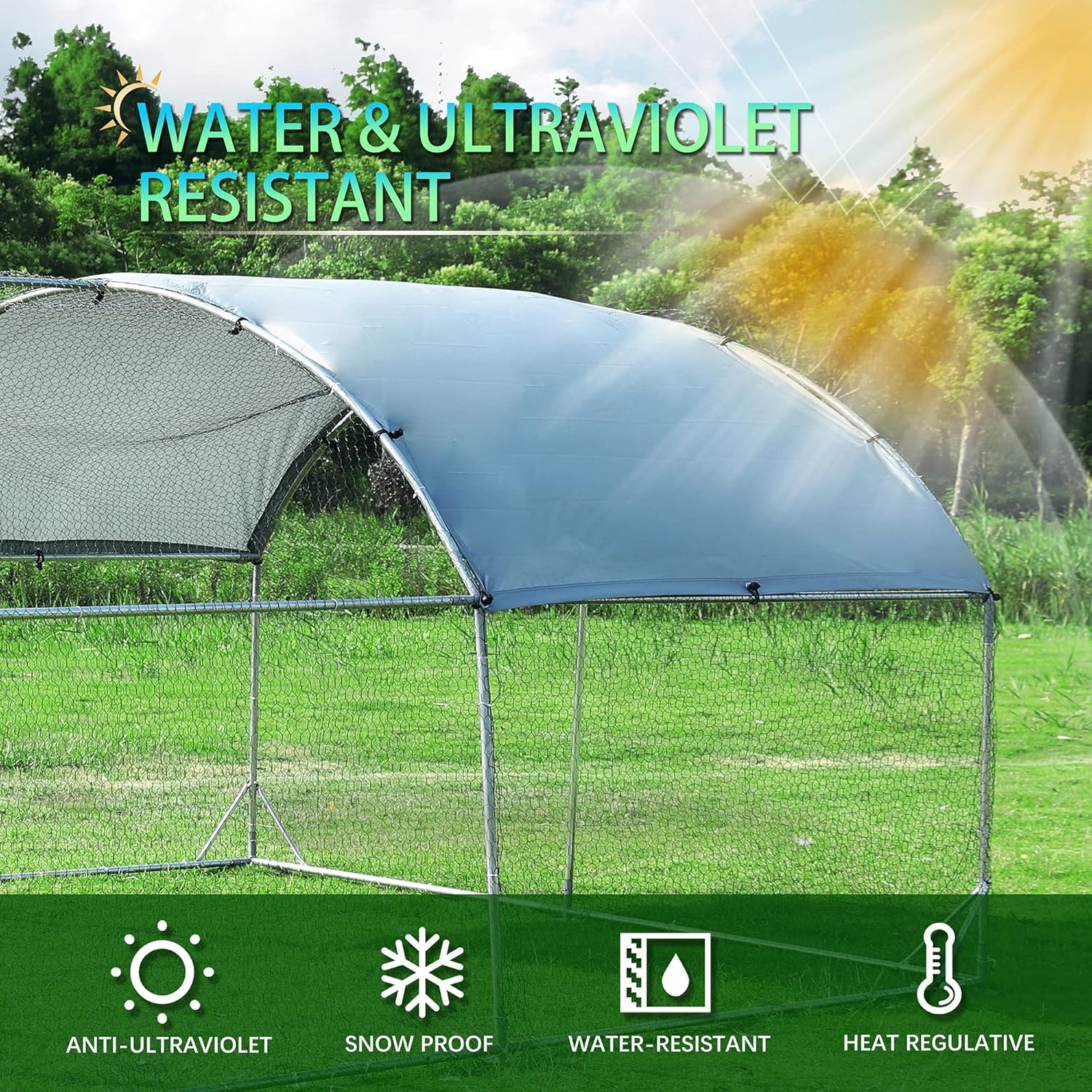 Betterhood Large Metal Chicken Coop Upgrade Tri-Supporting Wire Mesh Chicken Run,Chicken Pen with Water-Resident and Anti-UV Cover,Duck Rabbit House Outdoor(9'W x 19'L x 6.5'H)