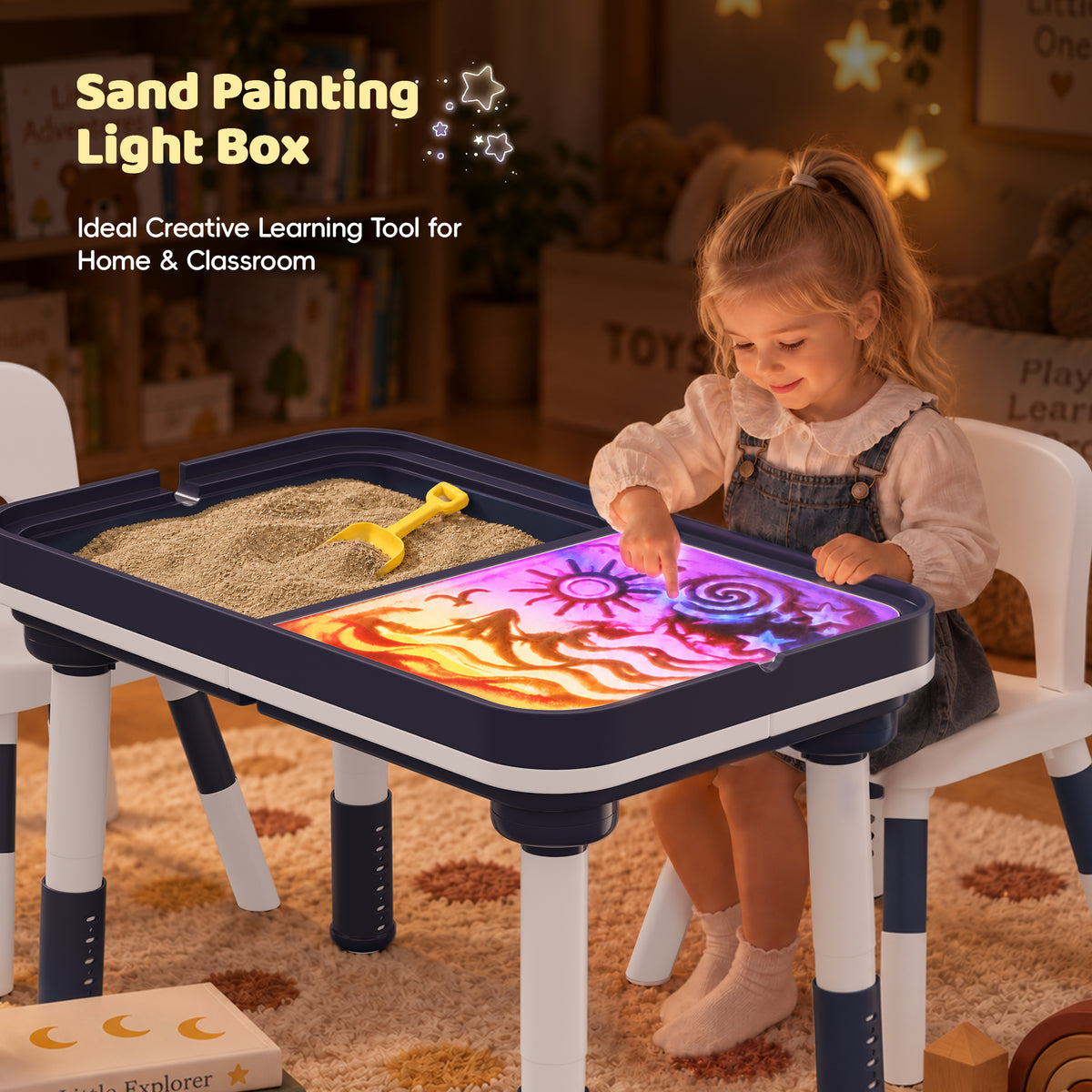 Xilingol 5-in-1 Kids Table and Chairs Set, Sand Painting Box for Toddlers