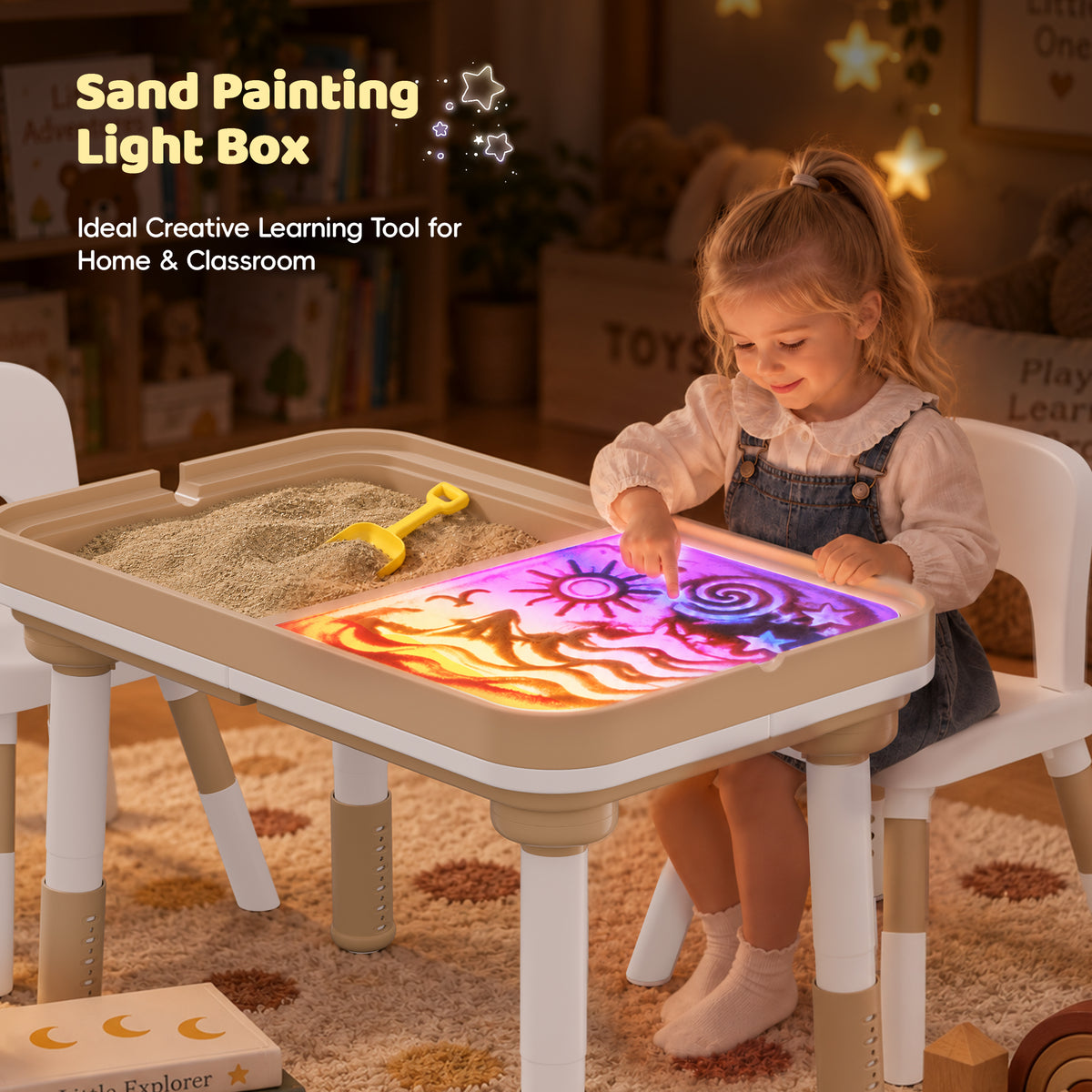 Xilingol 5-in-1 Kids Table and Chairs Set, Sand Painting Box for Toddlers
