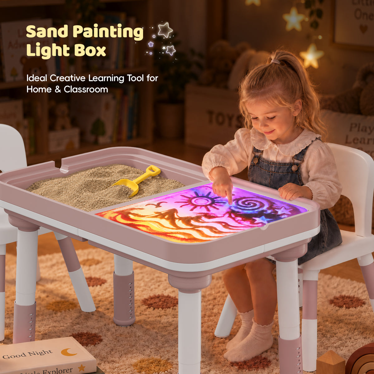 Xilingol 5-in-1 Kids Table and Chairs Set, Sand Painting Box for Toddlers