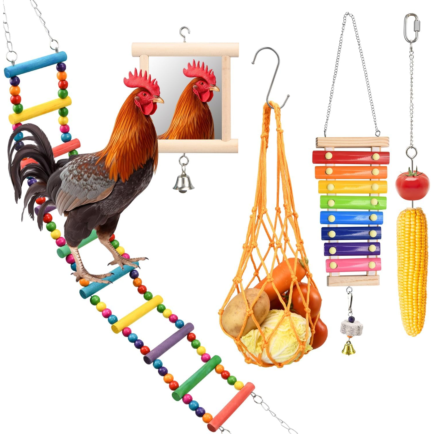 Chicken Swing Toy, Chicken Toy, Wood Chicken Swing Toy, Wood Chicken Swing for Chickens Rooster Poultry Parrots (1Pcs)