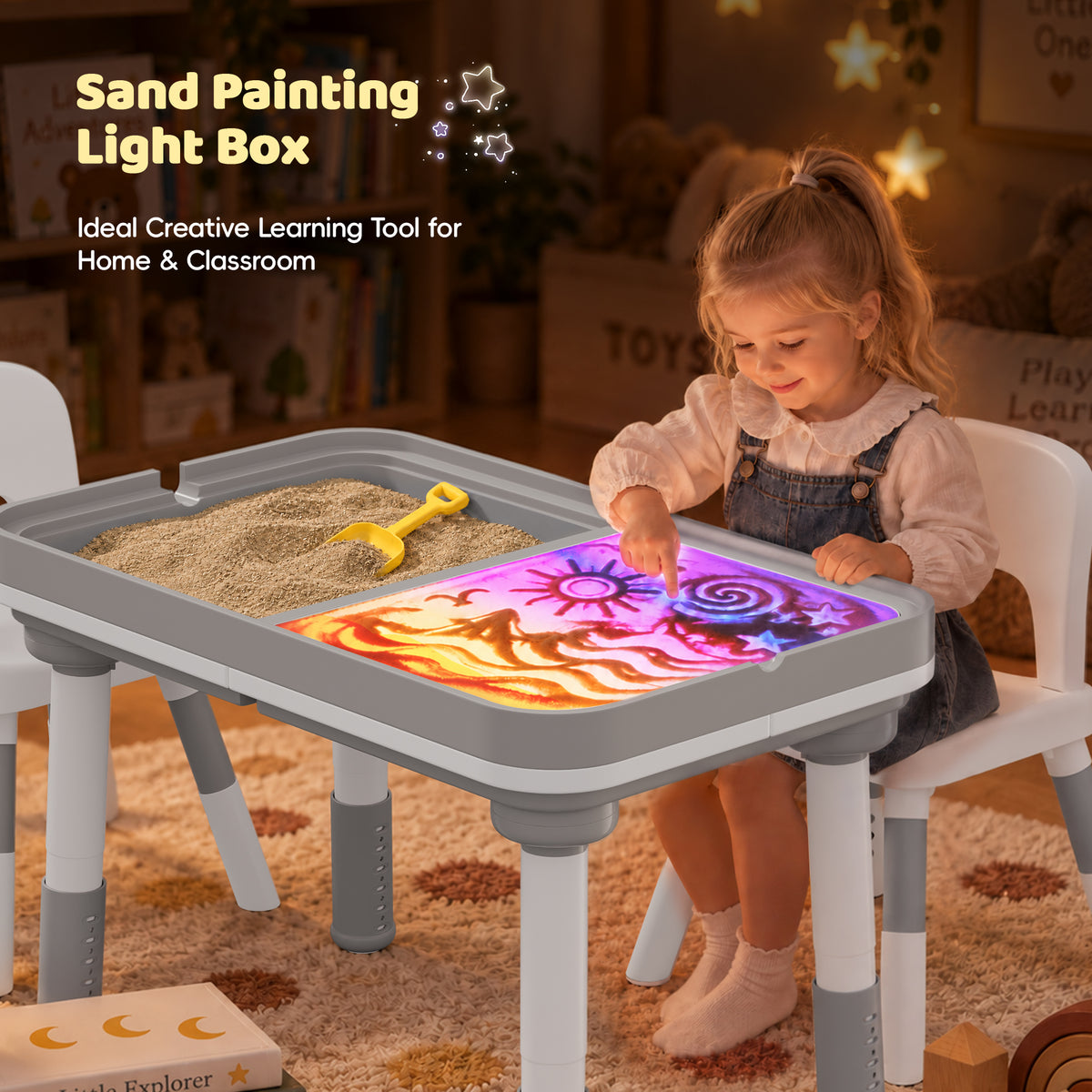 Xilingol 5-in-1 Kids Table and Chairs Set, Sand Painting Box for Toddlers