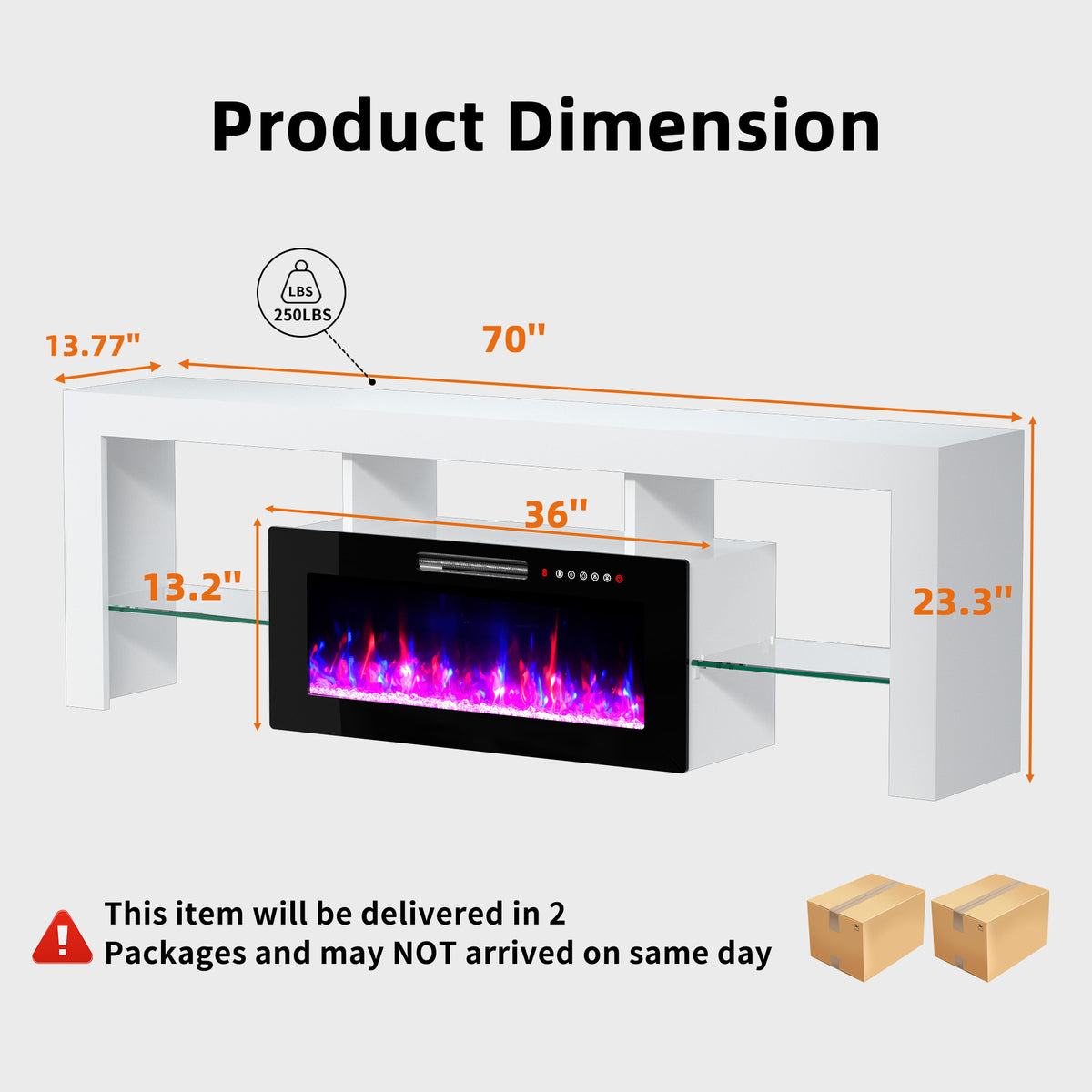 Xilingol 70" Modern TV Stand with Fireplace for TVs up to 80", White