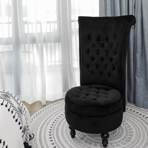Tolead Royal Velvet High Back Armless Chair w/Storage, Living Room, Furniture, Black