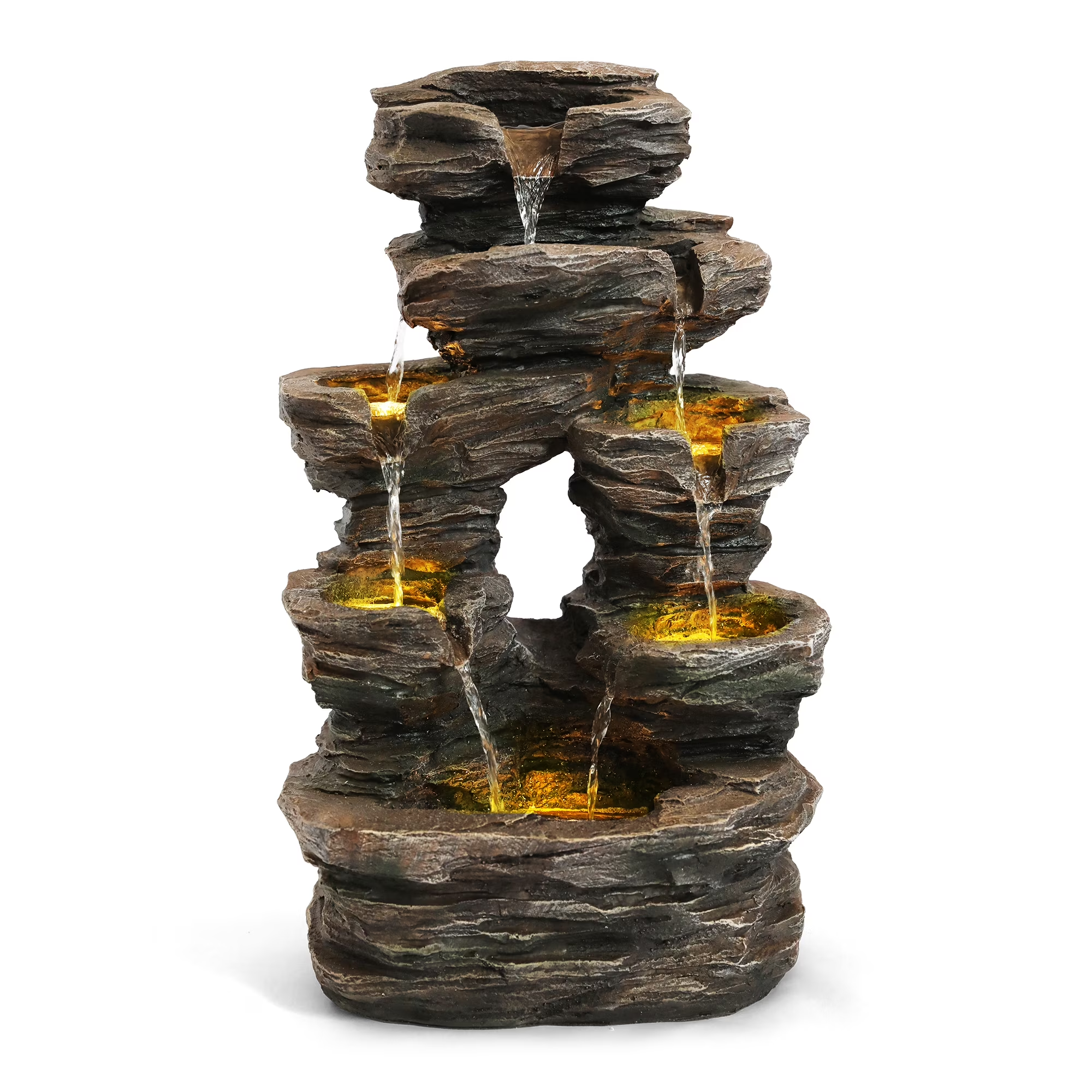 7-Tier Cascading Rock Water Fountain, Outdoor Water Fountain with LED Light, Adjustable Flow & Electric Pump, Outdoor Garden Waterfall for Patio, Yard, Balcony or Home Decor (Gray)