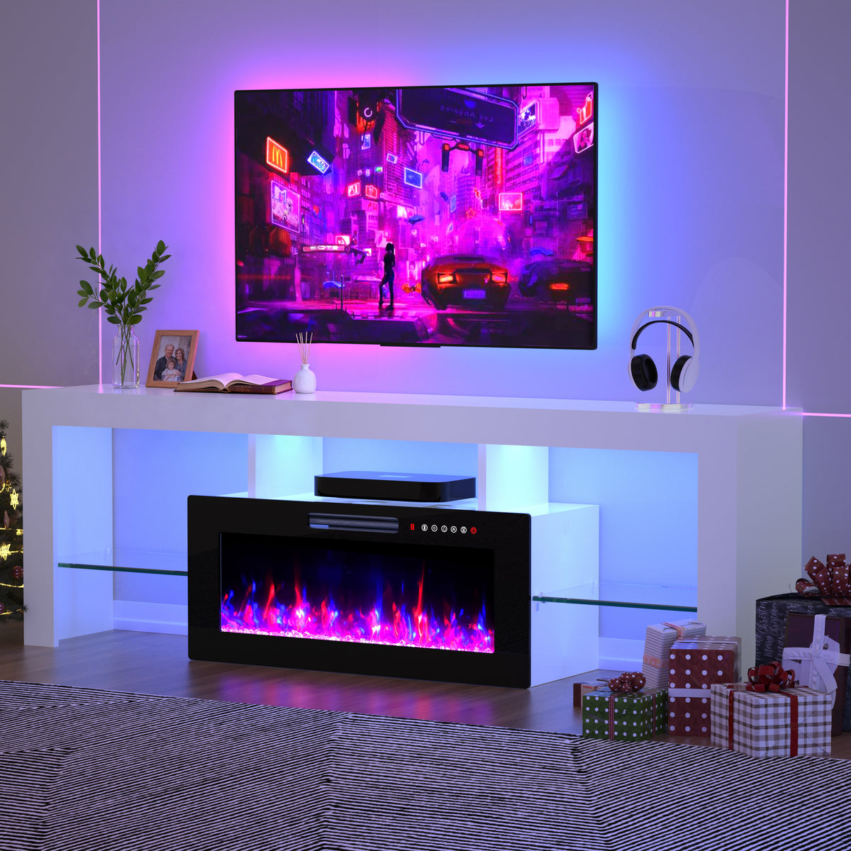 Xilingol 70" Modern TV Stand with Fireplace for TVs up to 80", White