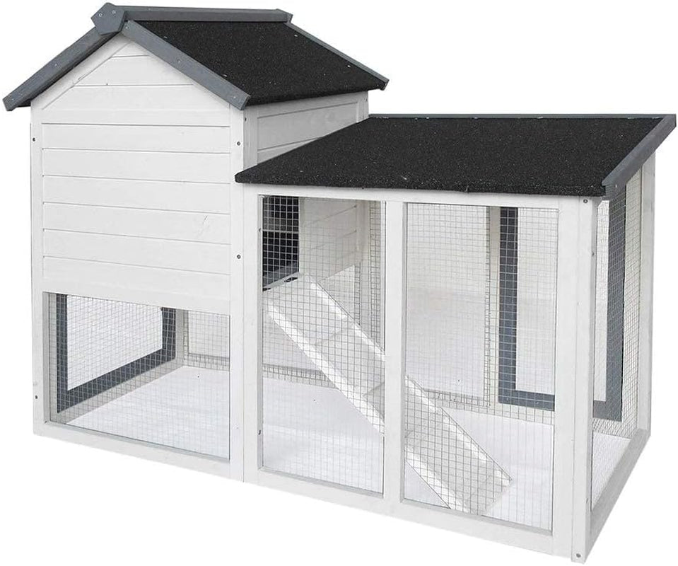 48''L Rabbit Hutch Indoor Outdoor Bunny Cage Rabbit Hutch Wood House Pet Cage for Small Animals (Grey/White)