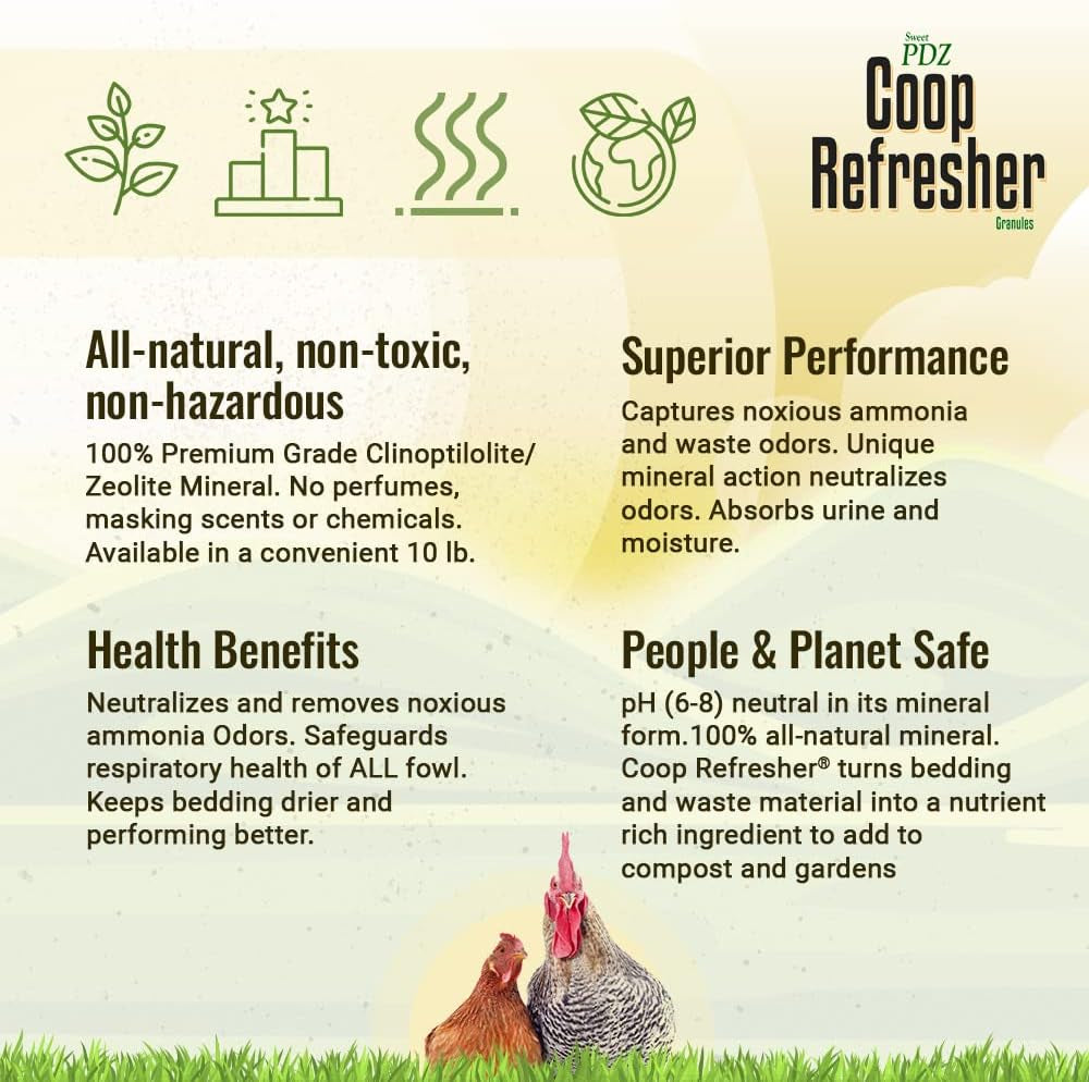 Coop Refresher - Zeolite Odor Eliminator - Essential Chicken Coop Accessory - 10 Lbs