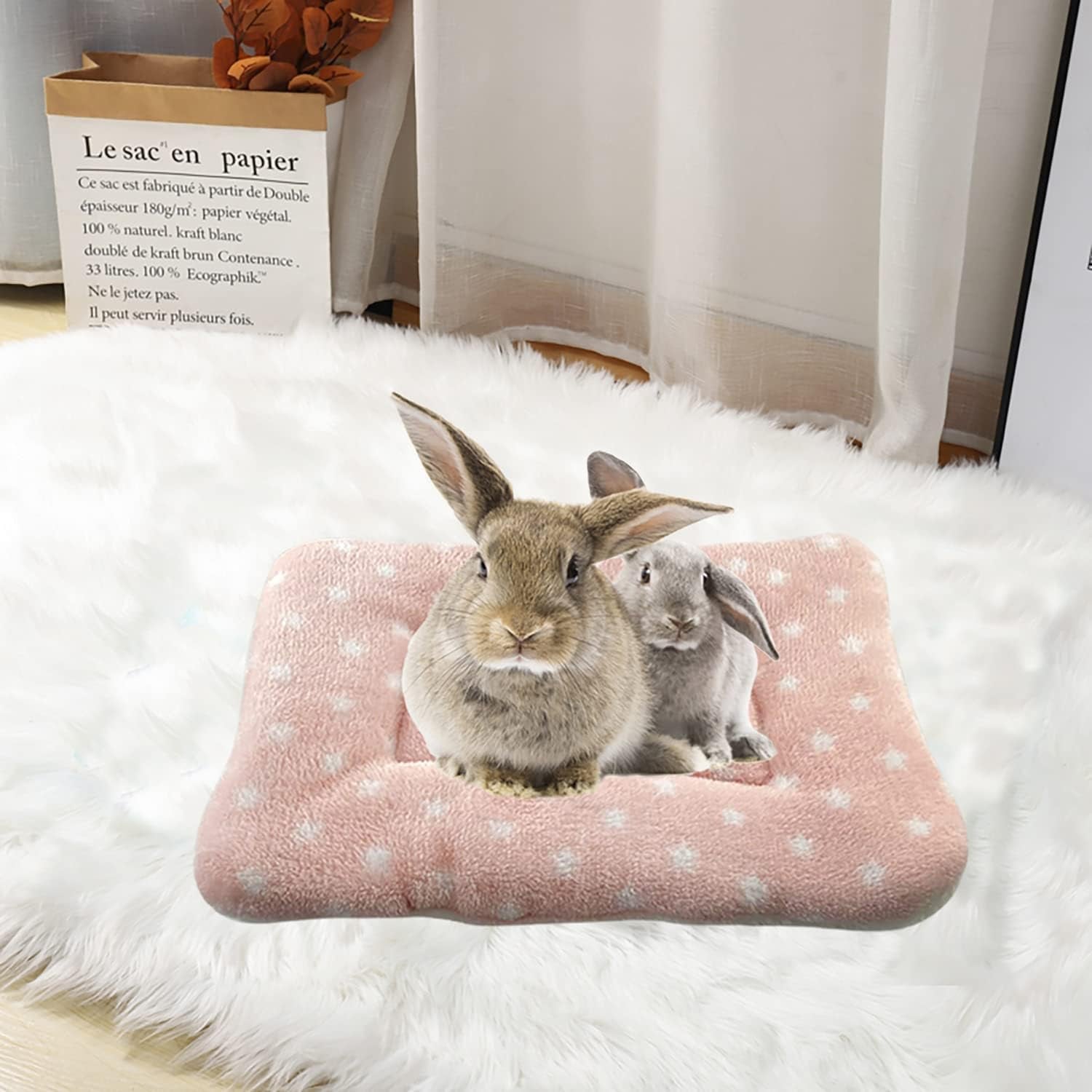 Small Animal Plush Bed, Bunny Bed, for Bunny, Squirrel, Hedgehog, Pink and Gray 2Pcs.