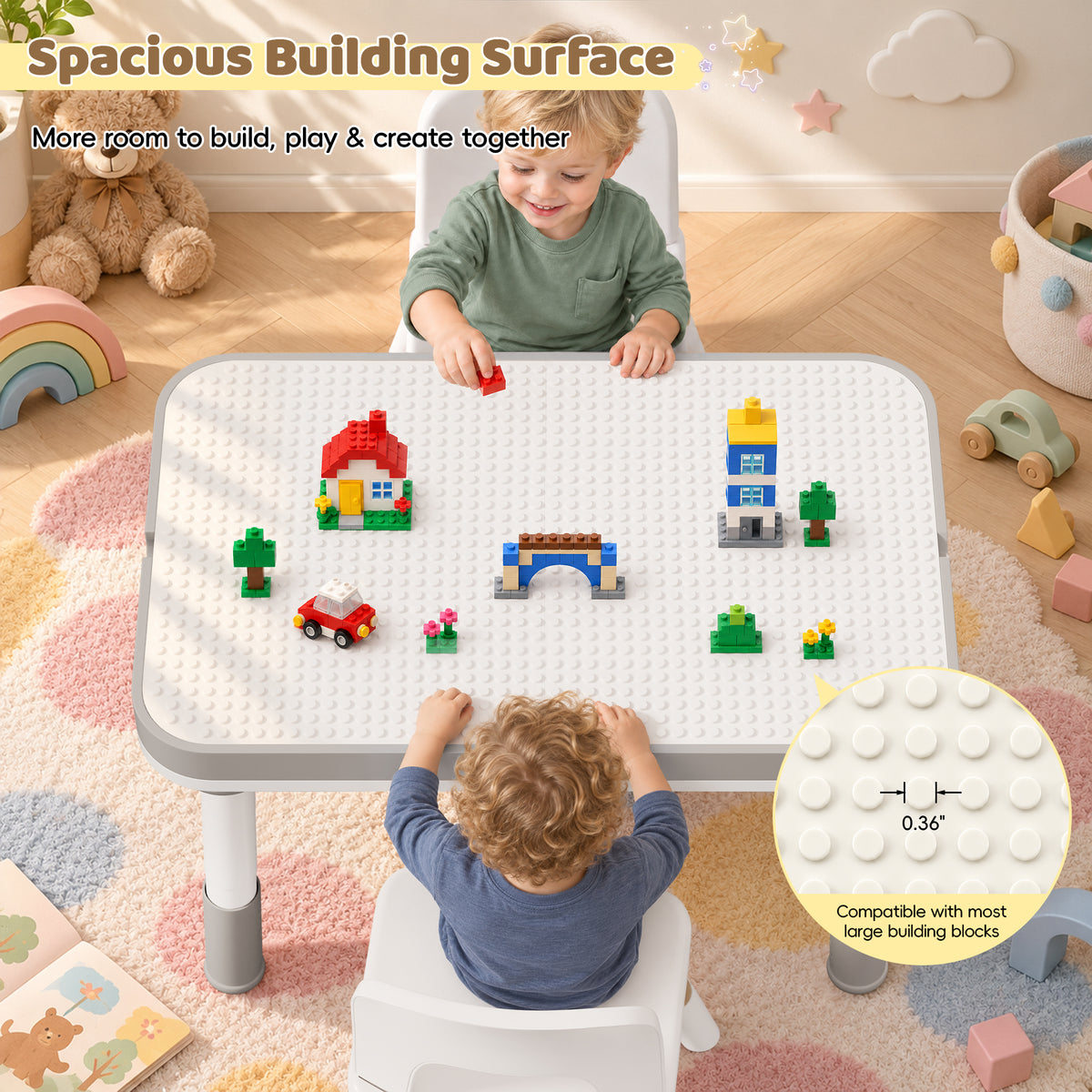 Xilingol 5-in-1 Kids Table and Chairs Set, Sand Painting Box for Toddlers