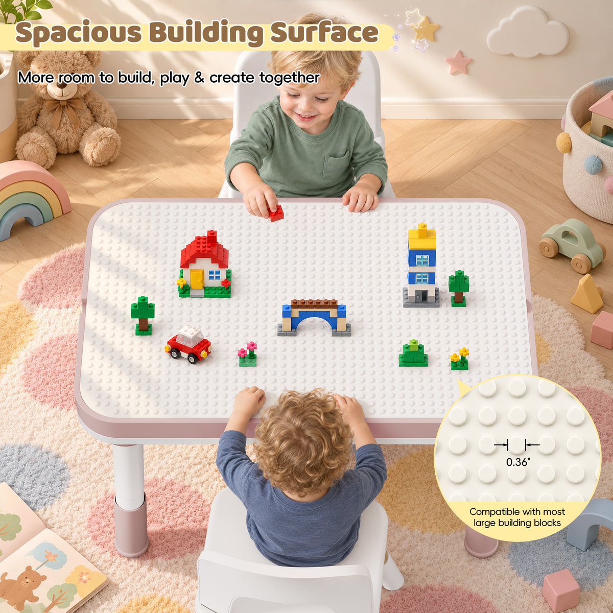 Xilingol 5-in-1 Kids Table and Chairs Set, Sand Painting Box for Toddlers