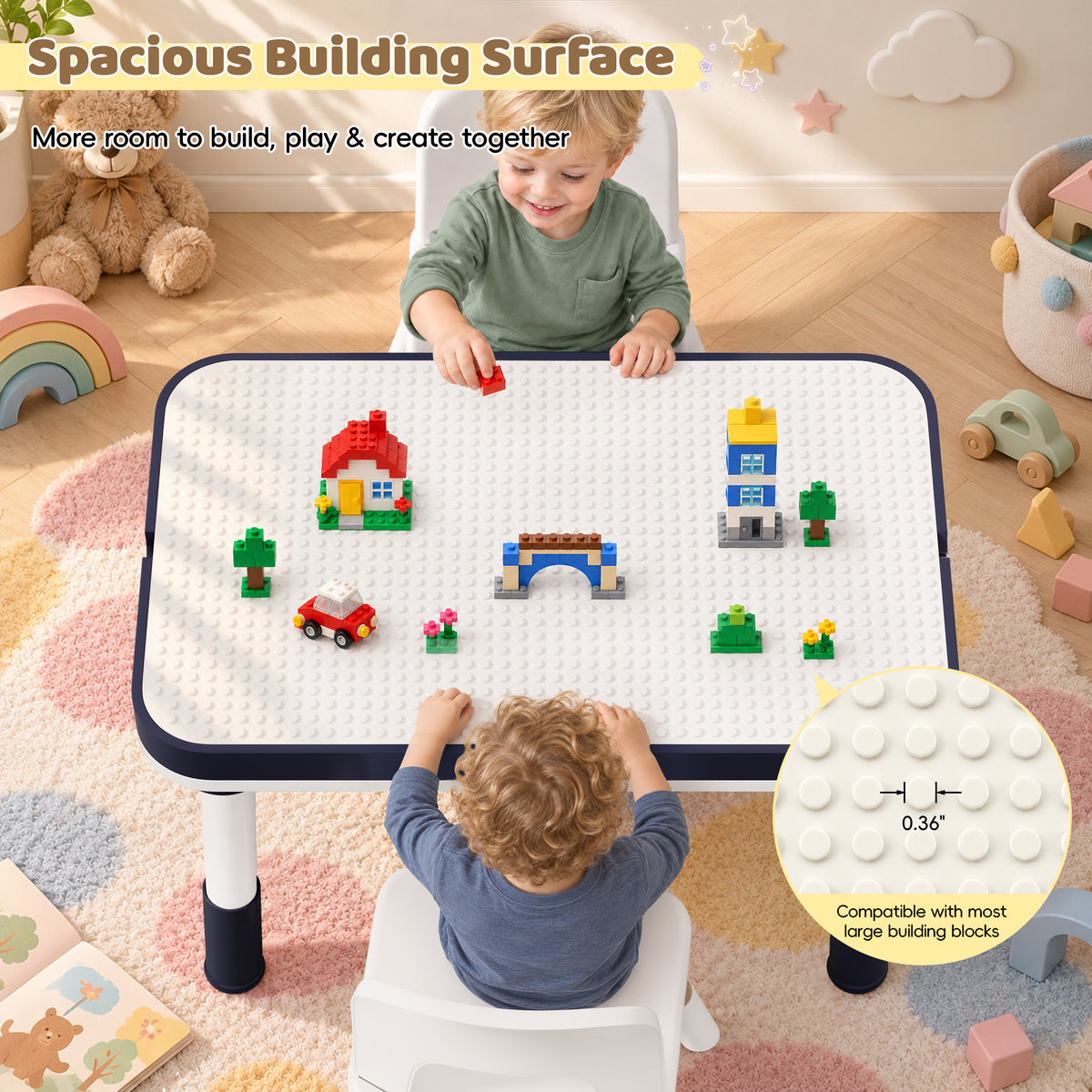 Xilingol 5-in-1 Kids Table and Chairs Set, Sand Painting Box for Toddlers