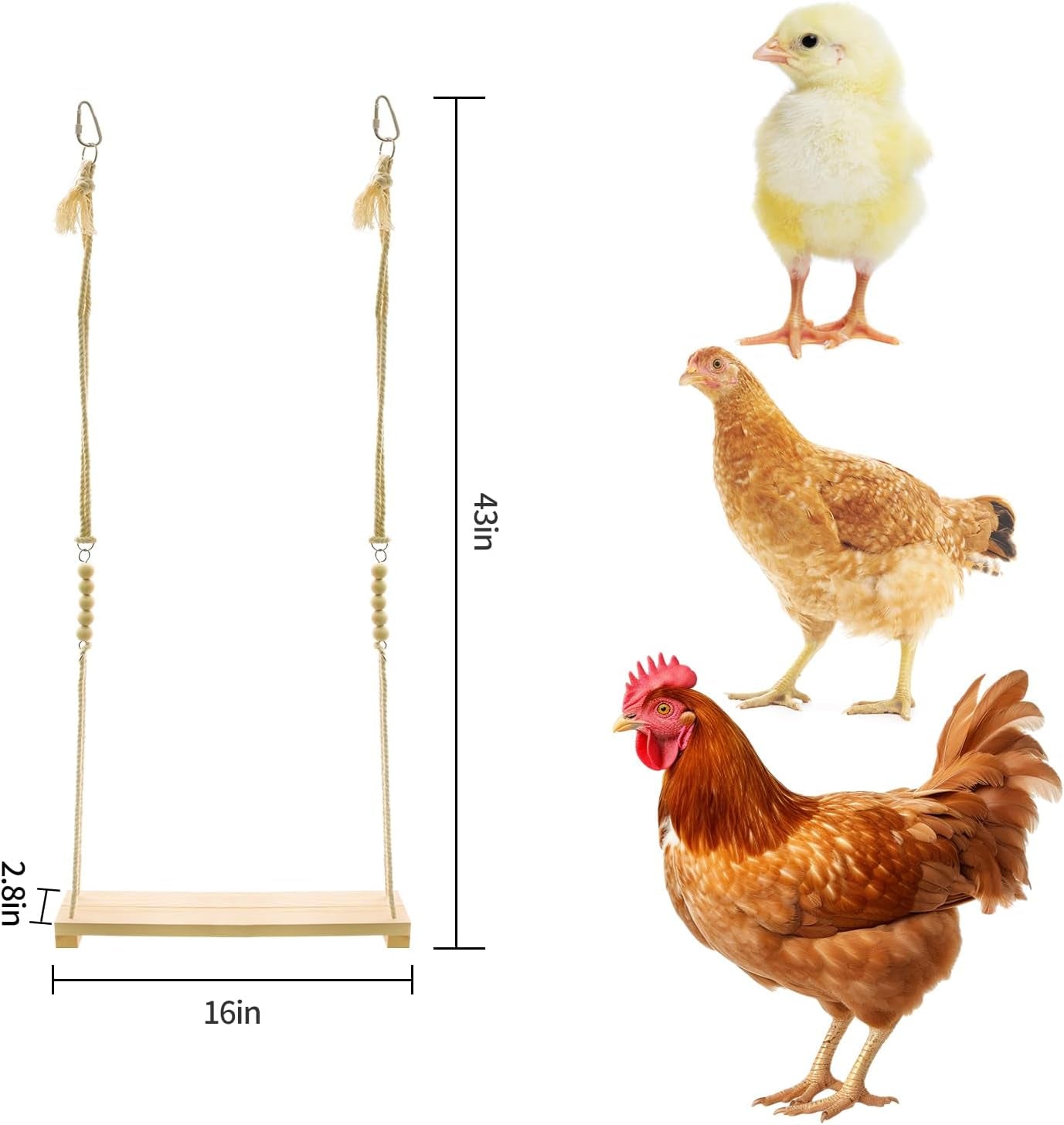 Chicken Swing Toy, Chicken Toy, Wood Chicken Swing Toy, Wood Chicken Swing for Chickens Rooster Poultry Parrots (1Pcs)