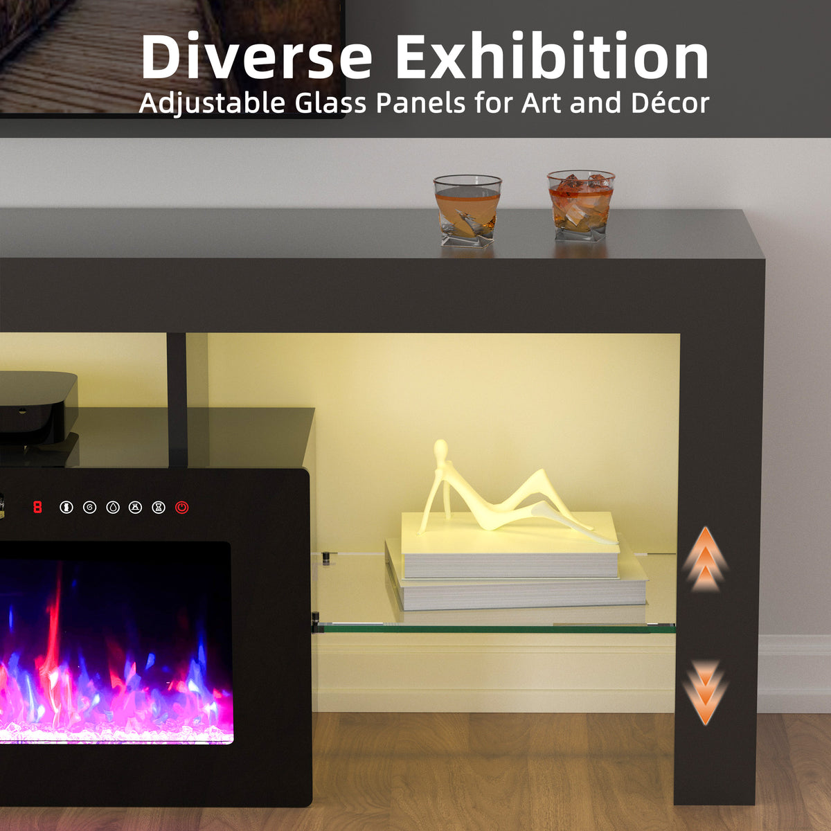 Xilingol 70" Modern TV Stand with Fireplace for TVs up to 80", Black