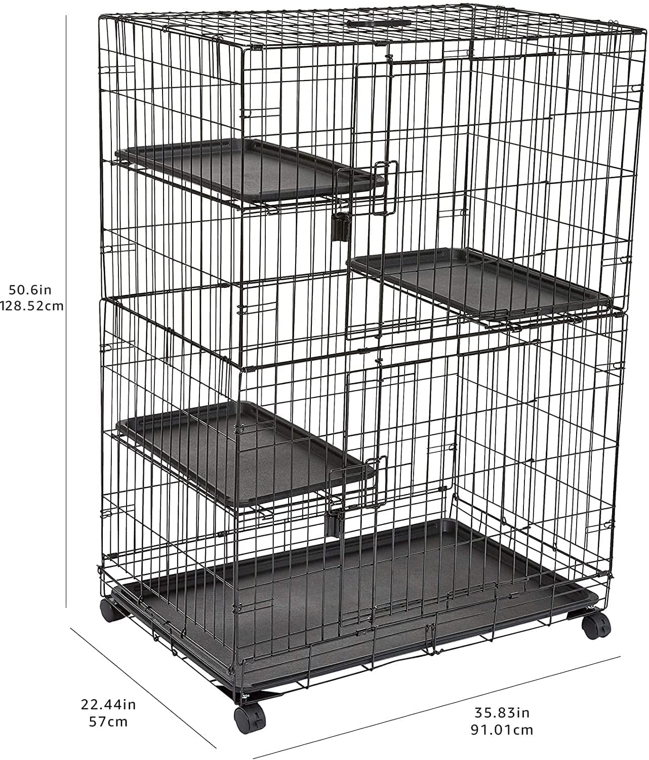 Large 3-Tier Cat Durable,Pliable Cage Playpen Box Crate Kennel - 35.8"L X 22.4"W X 50.6"H, Black