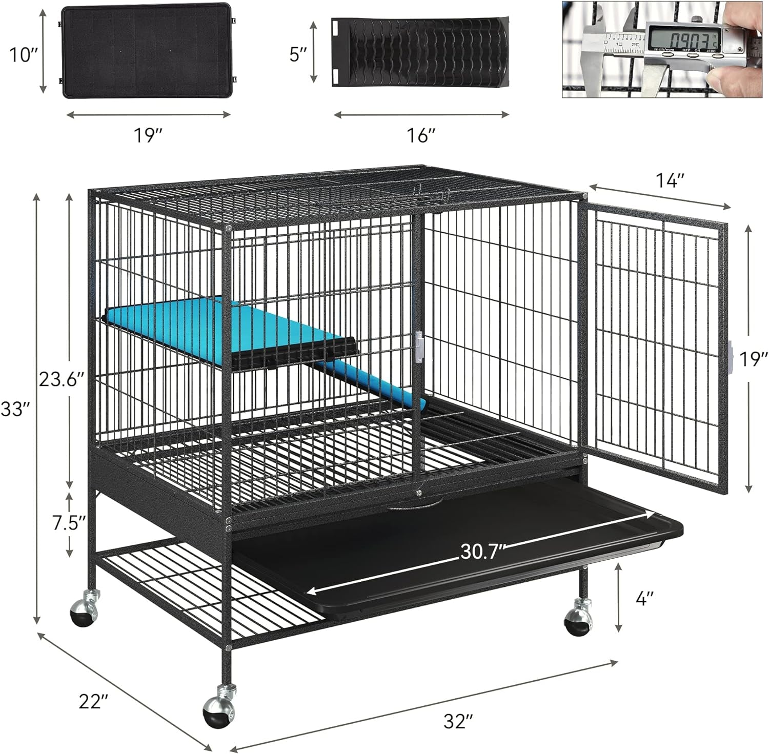 Metal 2-Tiers Small Animal Cages for Adult Rats/Rabbit/Ferret/Chinchilla/Cats/Guinea Pig/Large Hamster Indoor Critter Nation Cage Single-Story