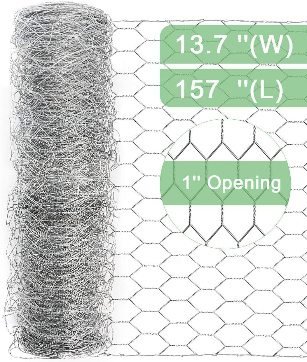 Garden Poultry Chicken Wire Netting - 13.7 '' × 157 '' Garden Fence Animal Barrier, Chicken Wire for Crafts, 1 Inch Mesh Poultry Netting Fence, Pet/Rabbit/Chicken Wire Fencing