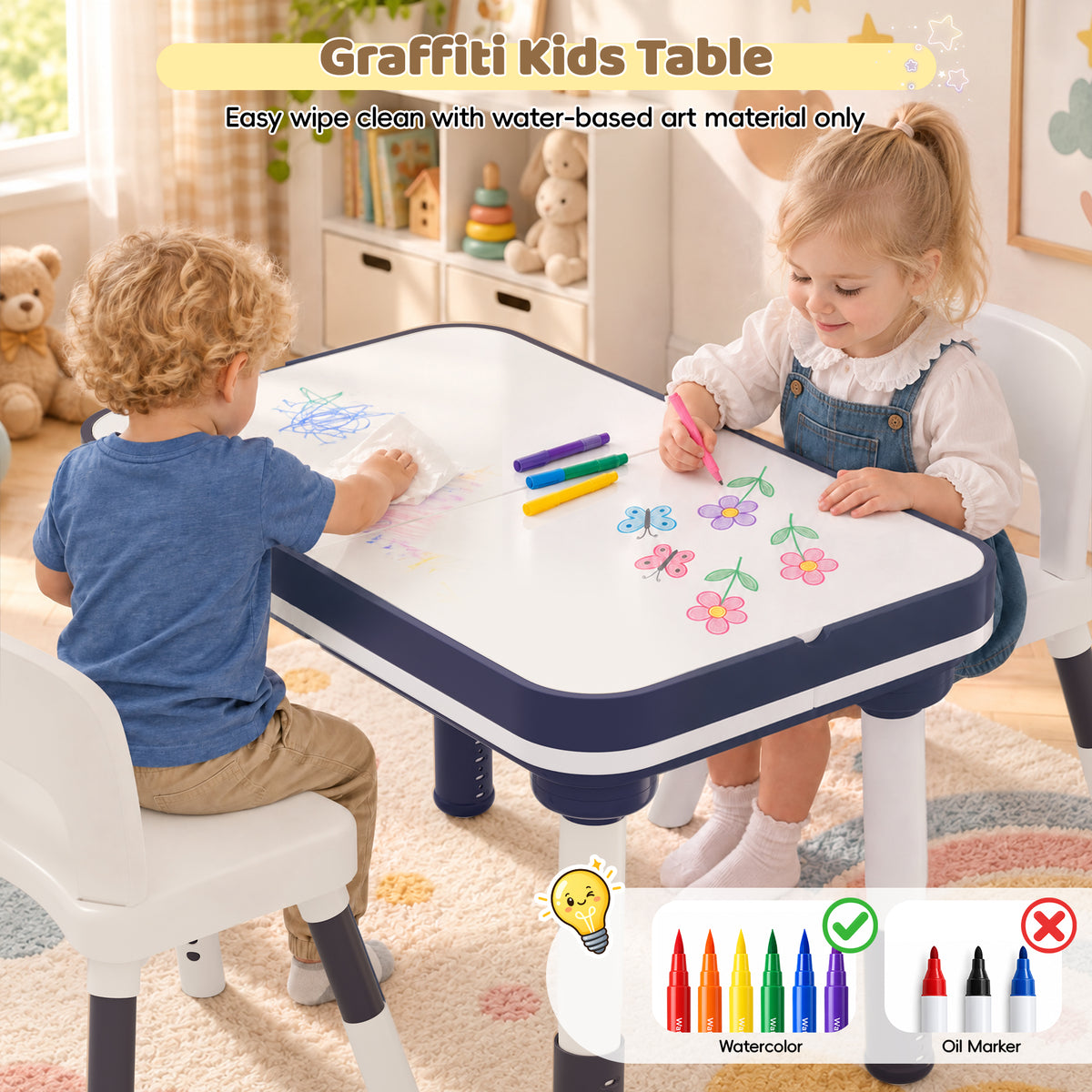 Xilingol 5-in-1 Kids Table and Chairs Set, Sand Painting Box for Toddlers