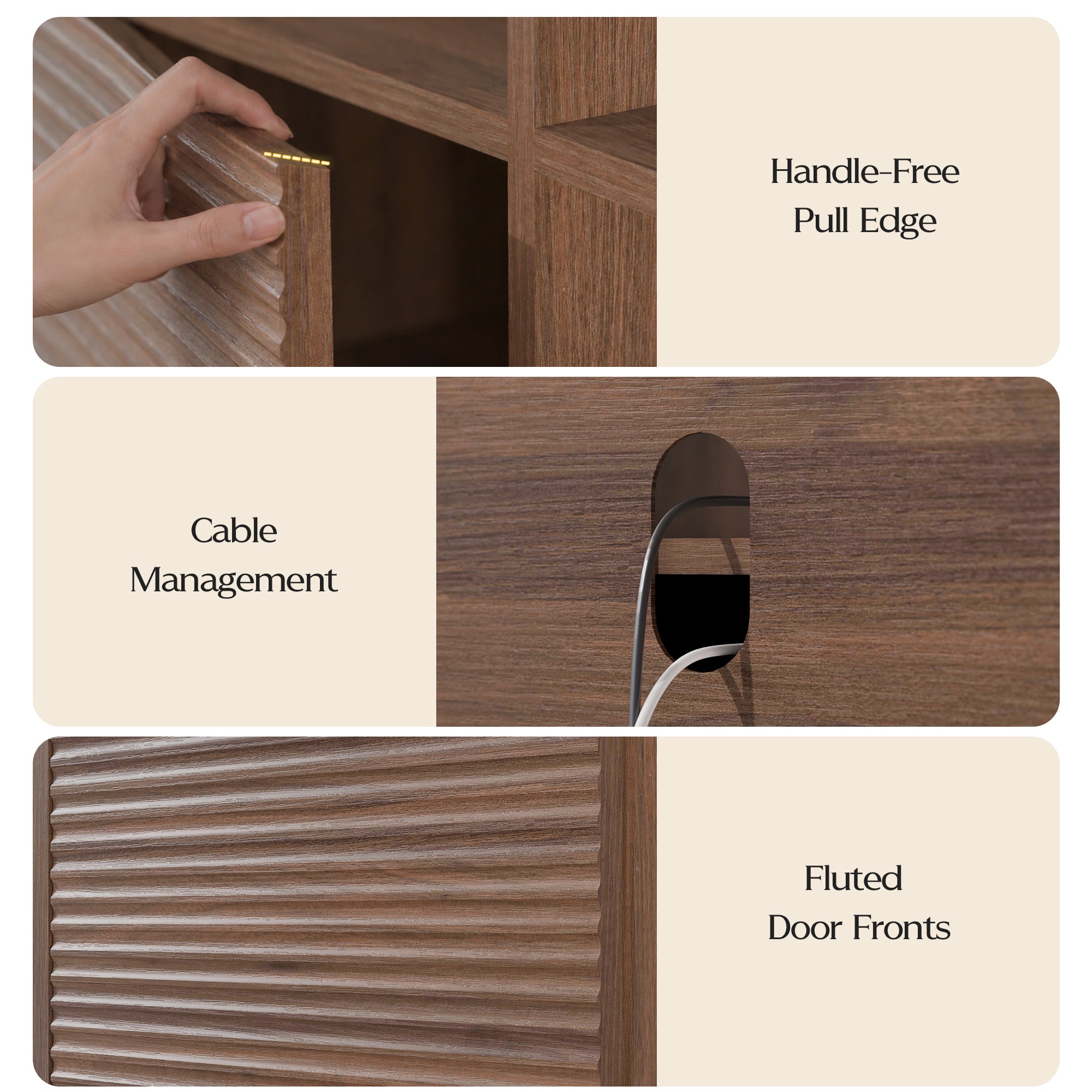 Xilingol 59" Fluted TV Stand, Modern Media Console for TVs up to 65", Dark Walnut